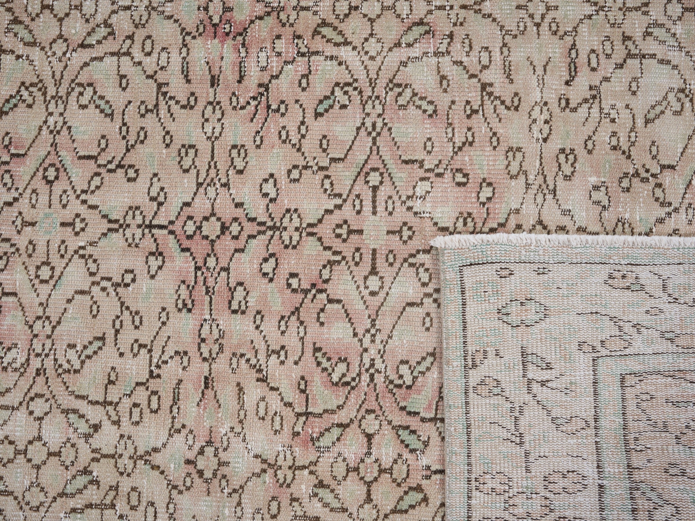 Turkish Manisa area rug in muted pink and greige, view 10 of 10