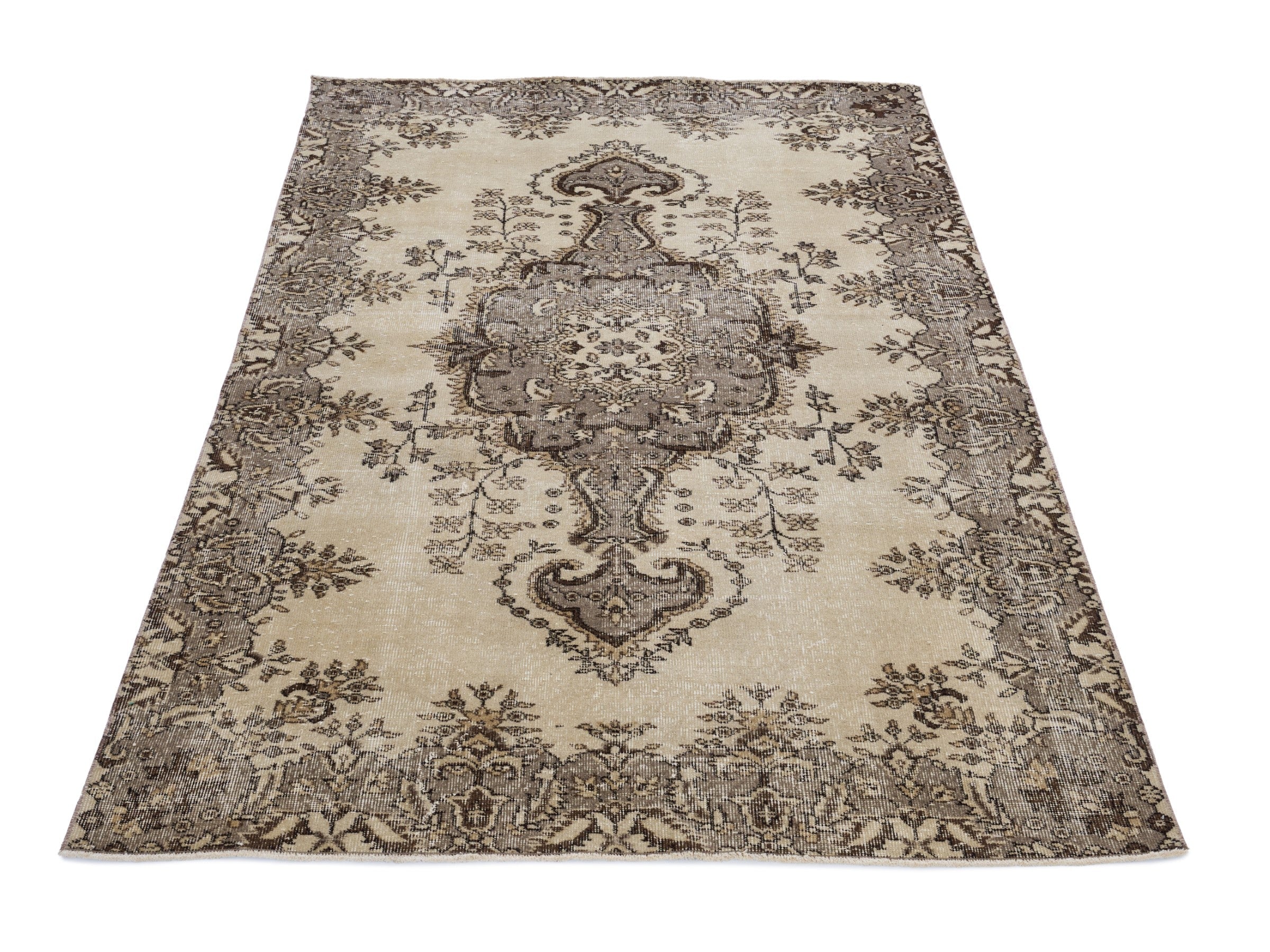 Turkish Isparta area rug in cream and taupe, view 2 of 10