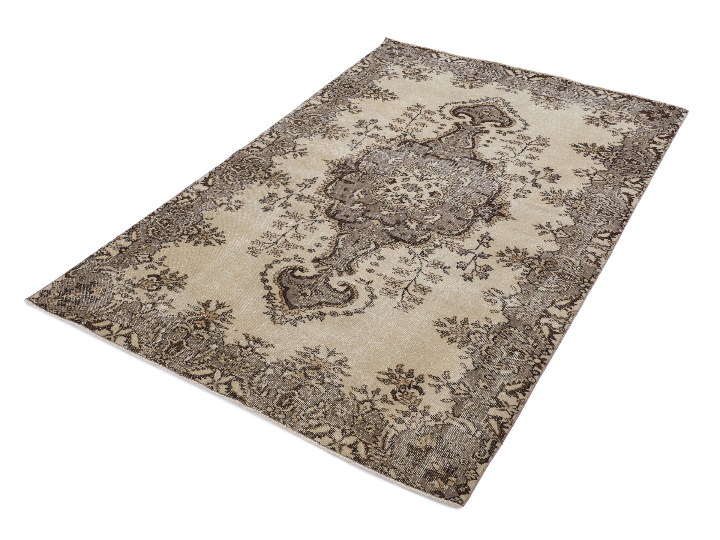 Turkish Isparta area rug in cream and taupe, view 3 of 10