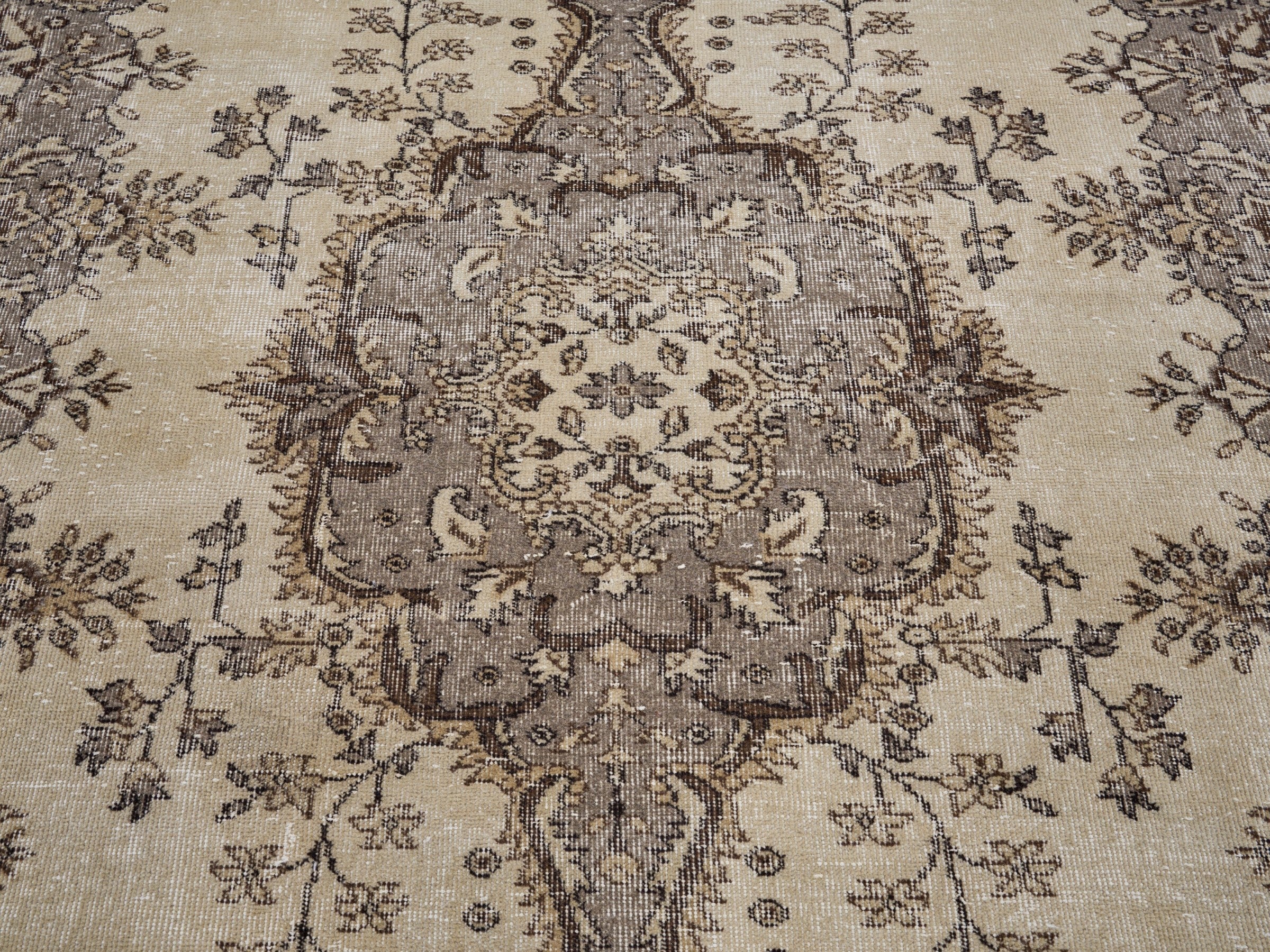 Turkish Isparta area rug in cream and taupe, view 4 of 10
