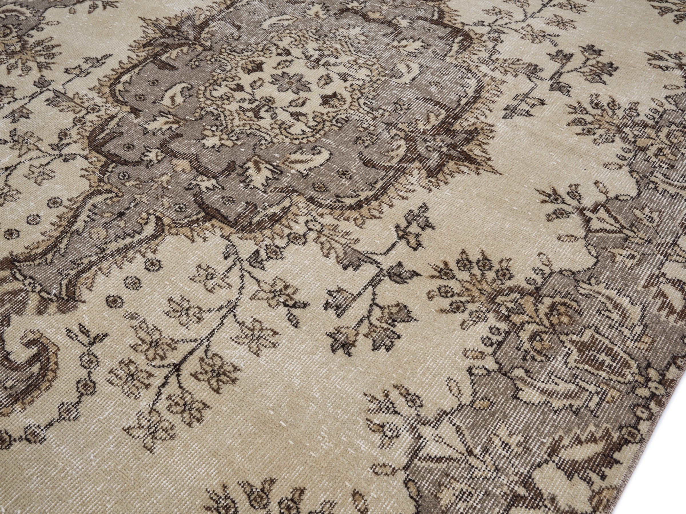Turkish Isparta area rug in cream and taupe, view 5 of 10