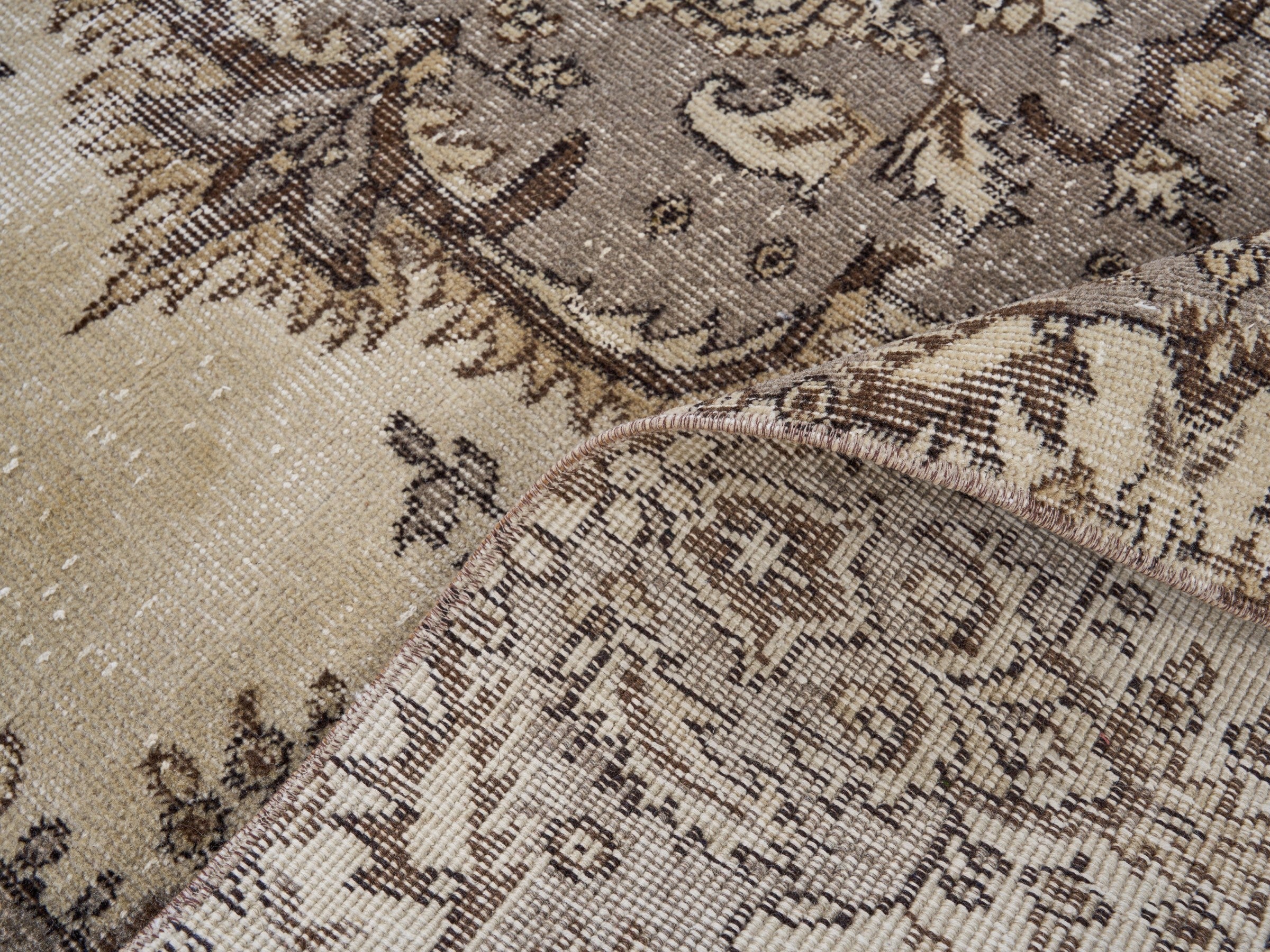Turkish Isparta area rug in cream and taupe, view 9 of 10