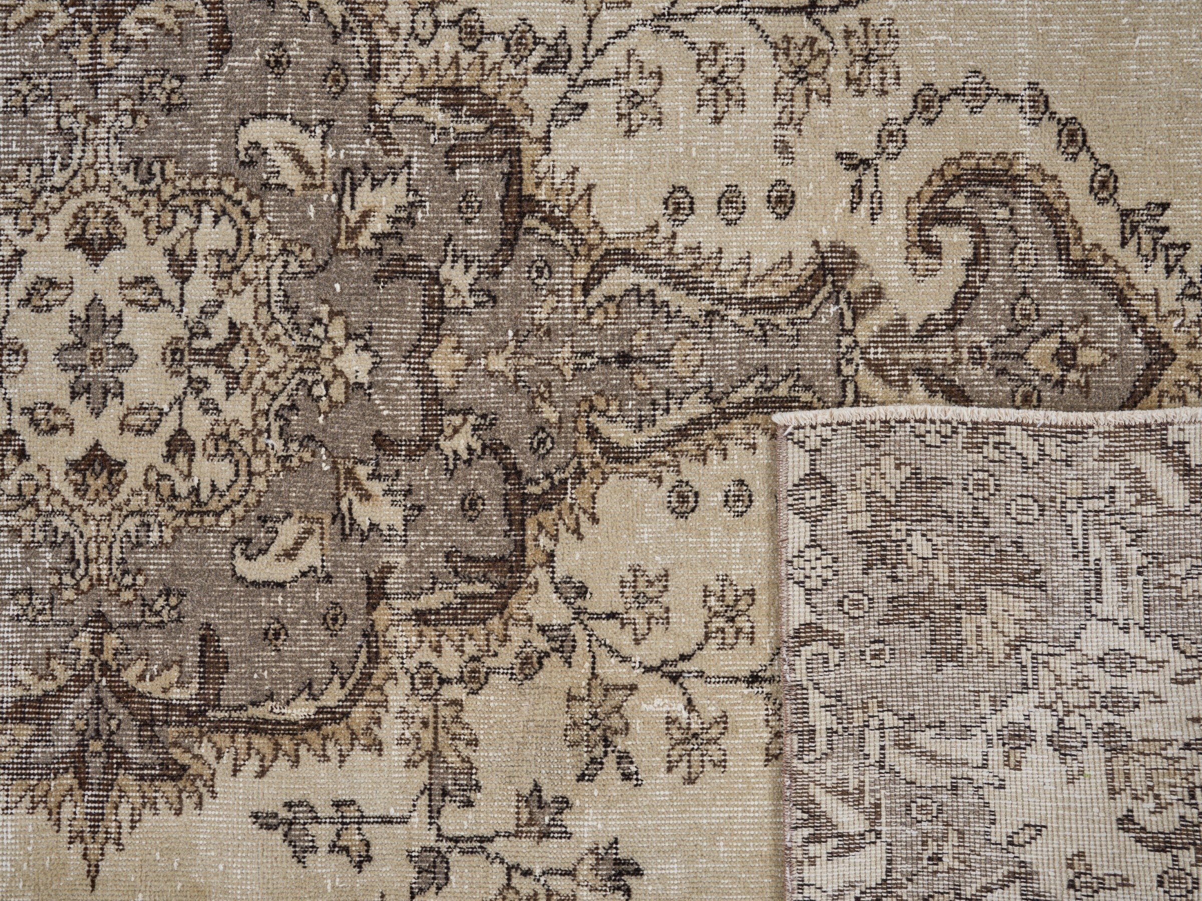 Turkish Isparta area rug in cream and taupe, view 10 of 10