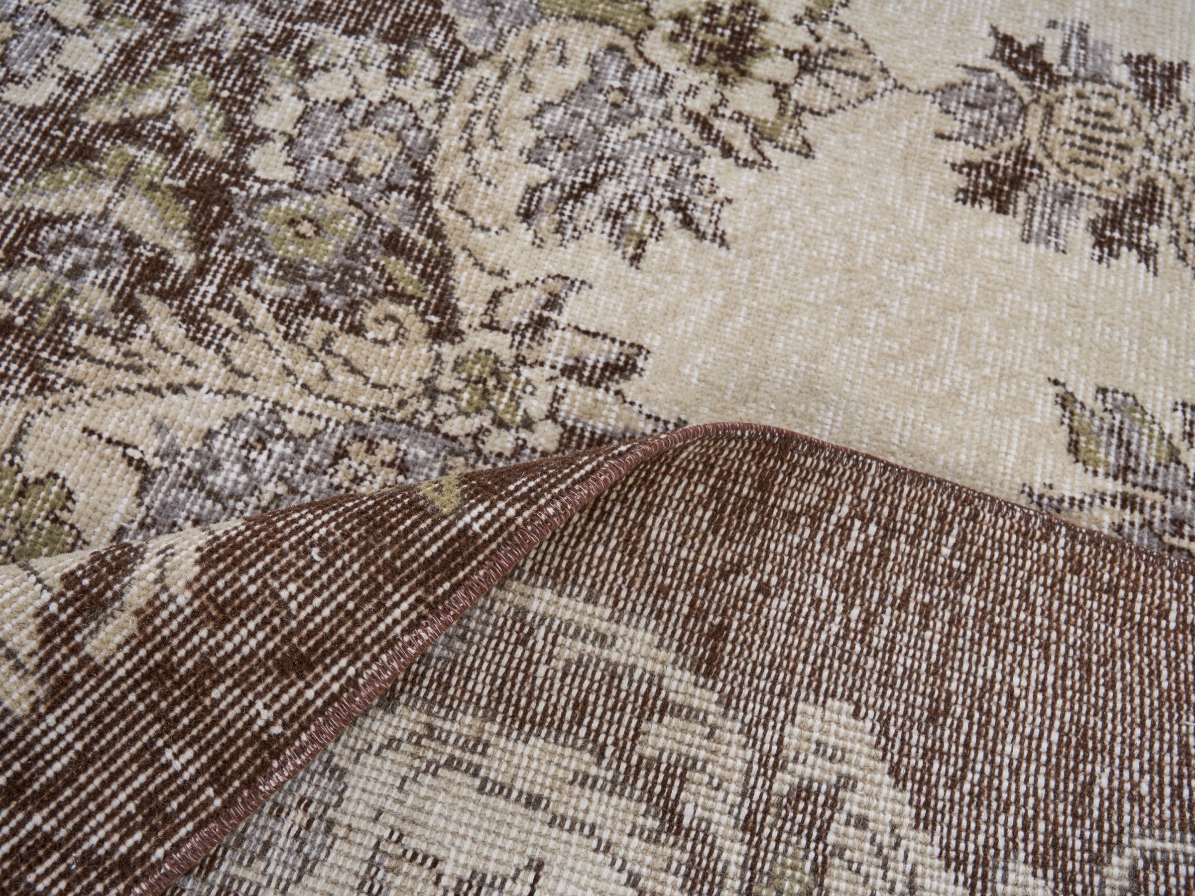 Turkish Isparta area rug in ivory and taupe, view 9 of 10