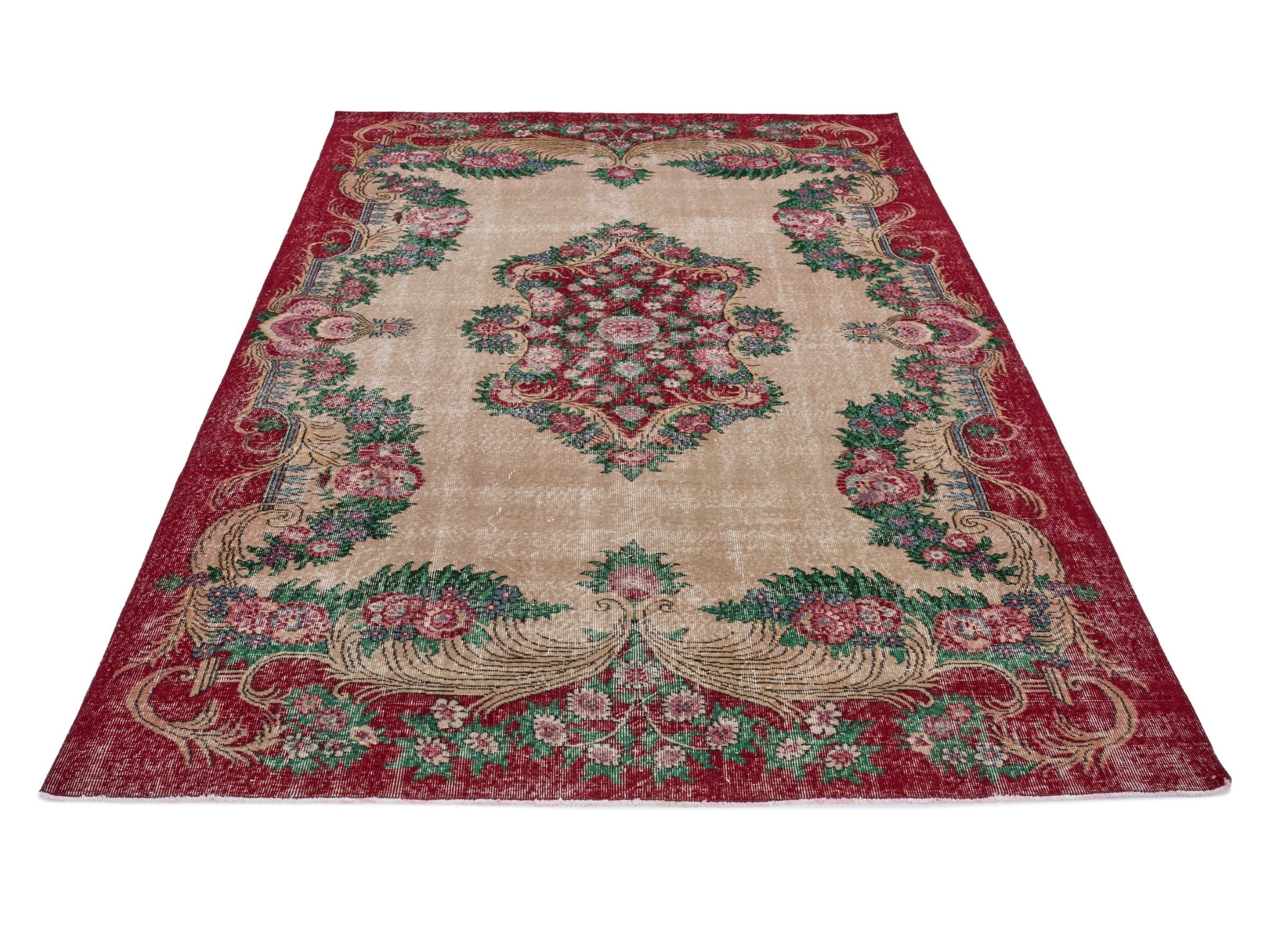 Turkish Isparta area rug in cream and burgundy, view 2 of 9