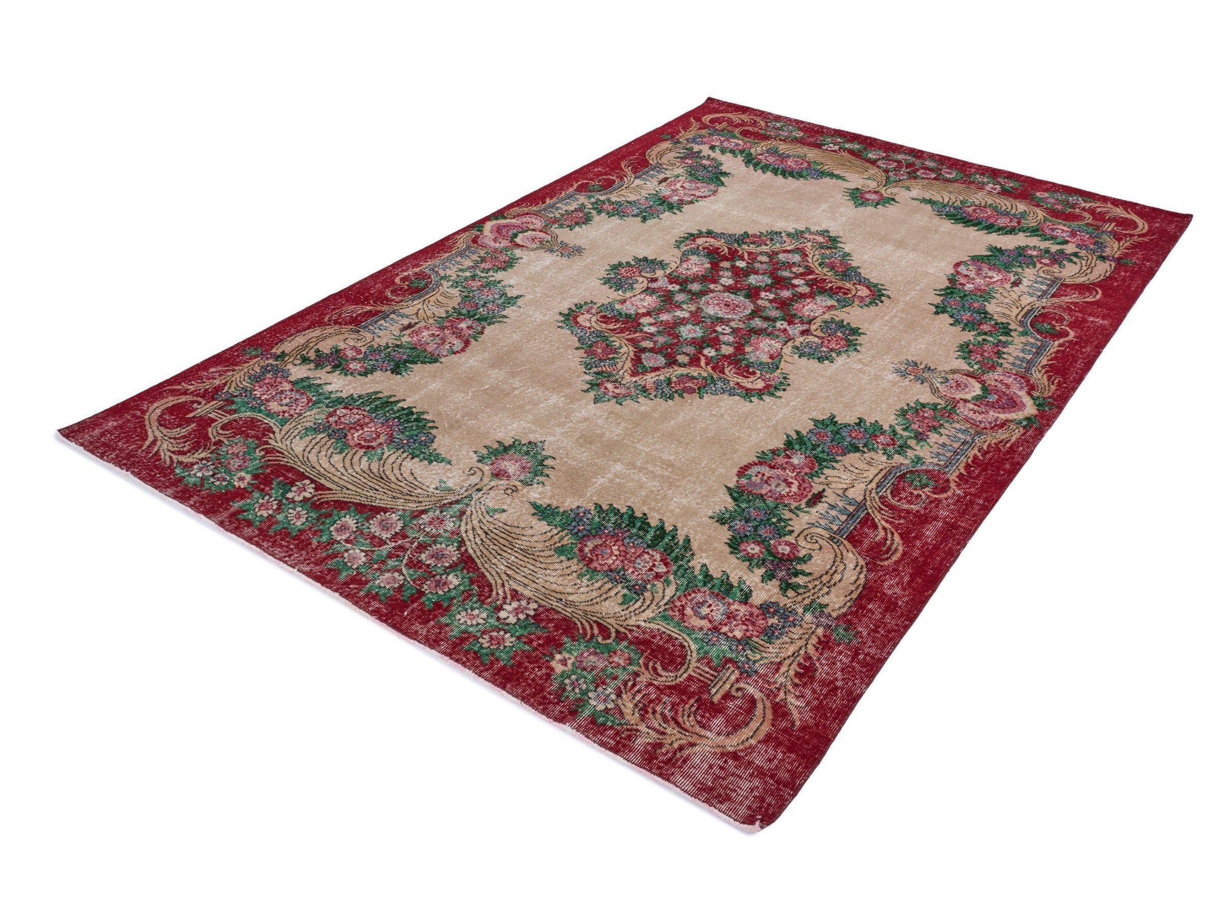 Turkish Isparta area rug in cream and burgundy, view 3 of 9