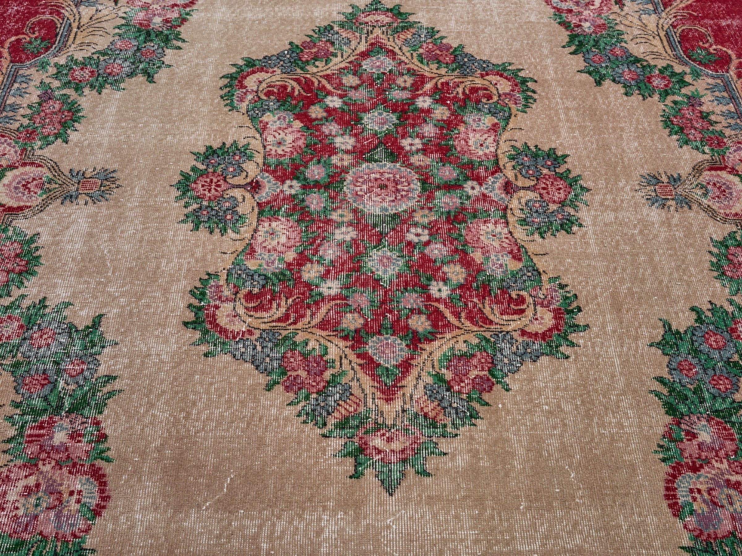 Turkish Isparta area rug in cream and burgundy, view 4 of 9