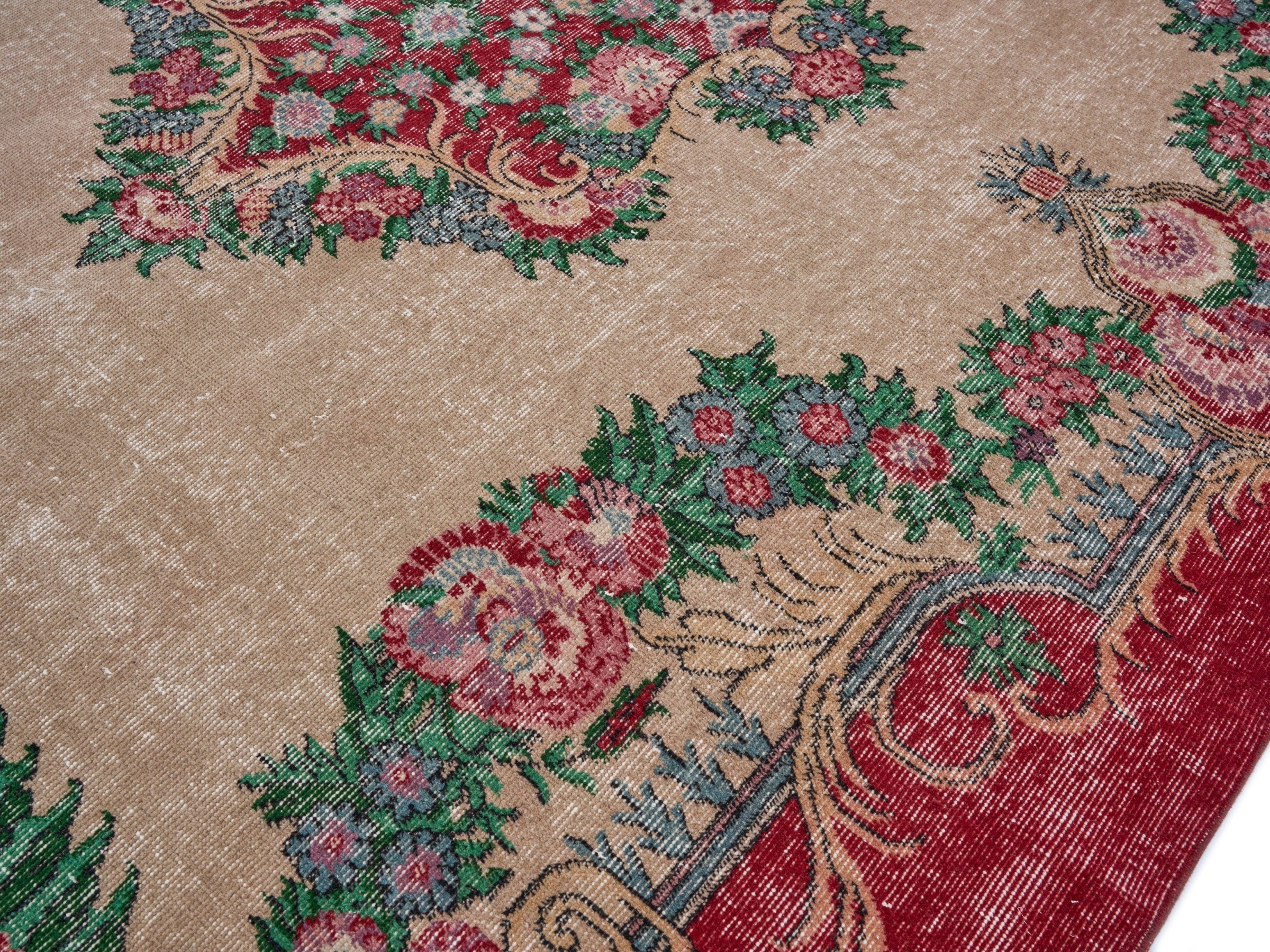 Turkish Isparta area rug in cream and burgundy, view 5 of 9