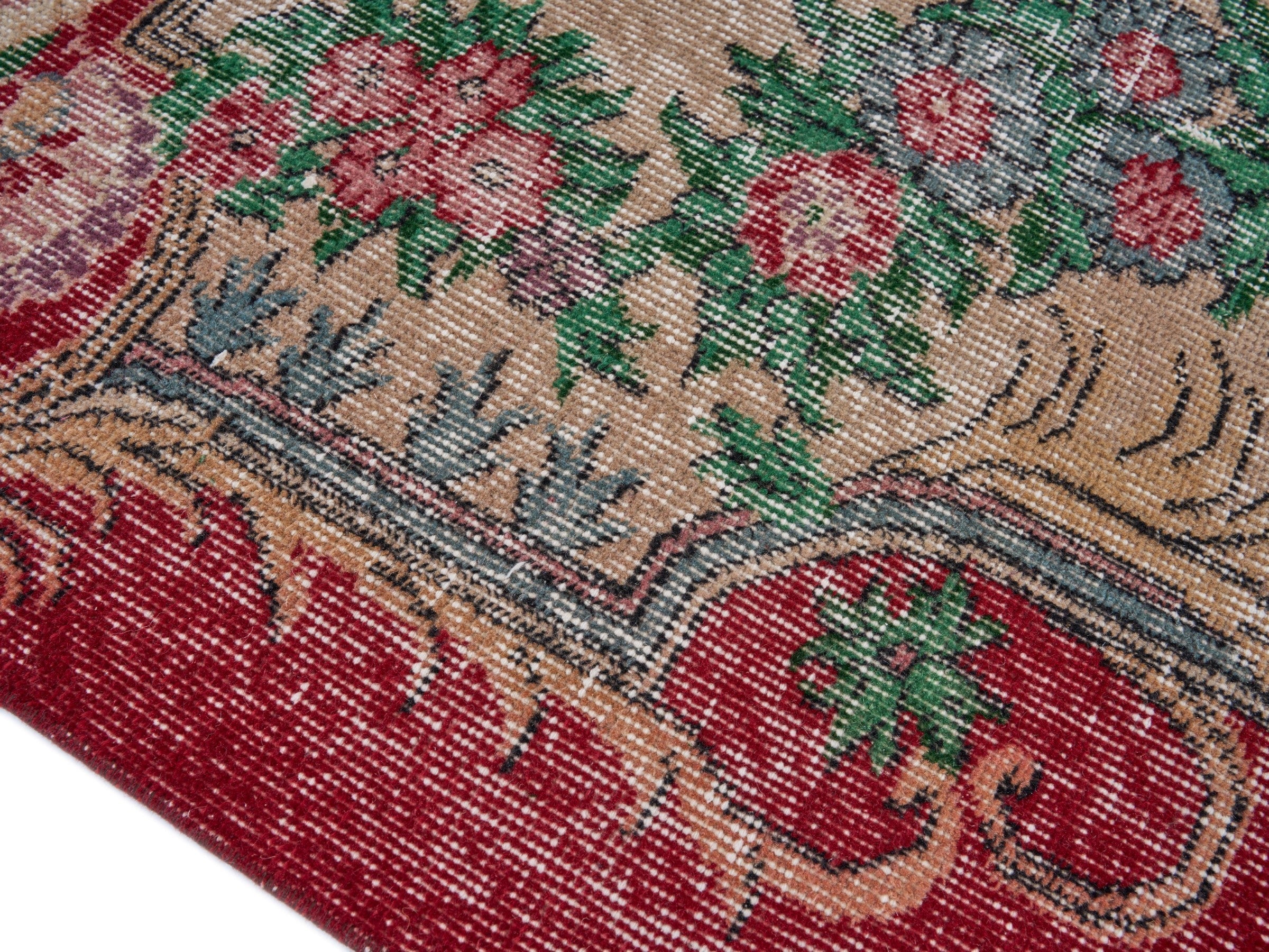 Turkish Isparta area rug in cream and burgundy, view 6 of 9