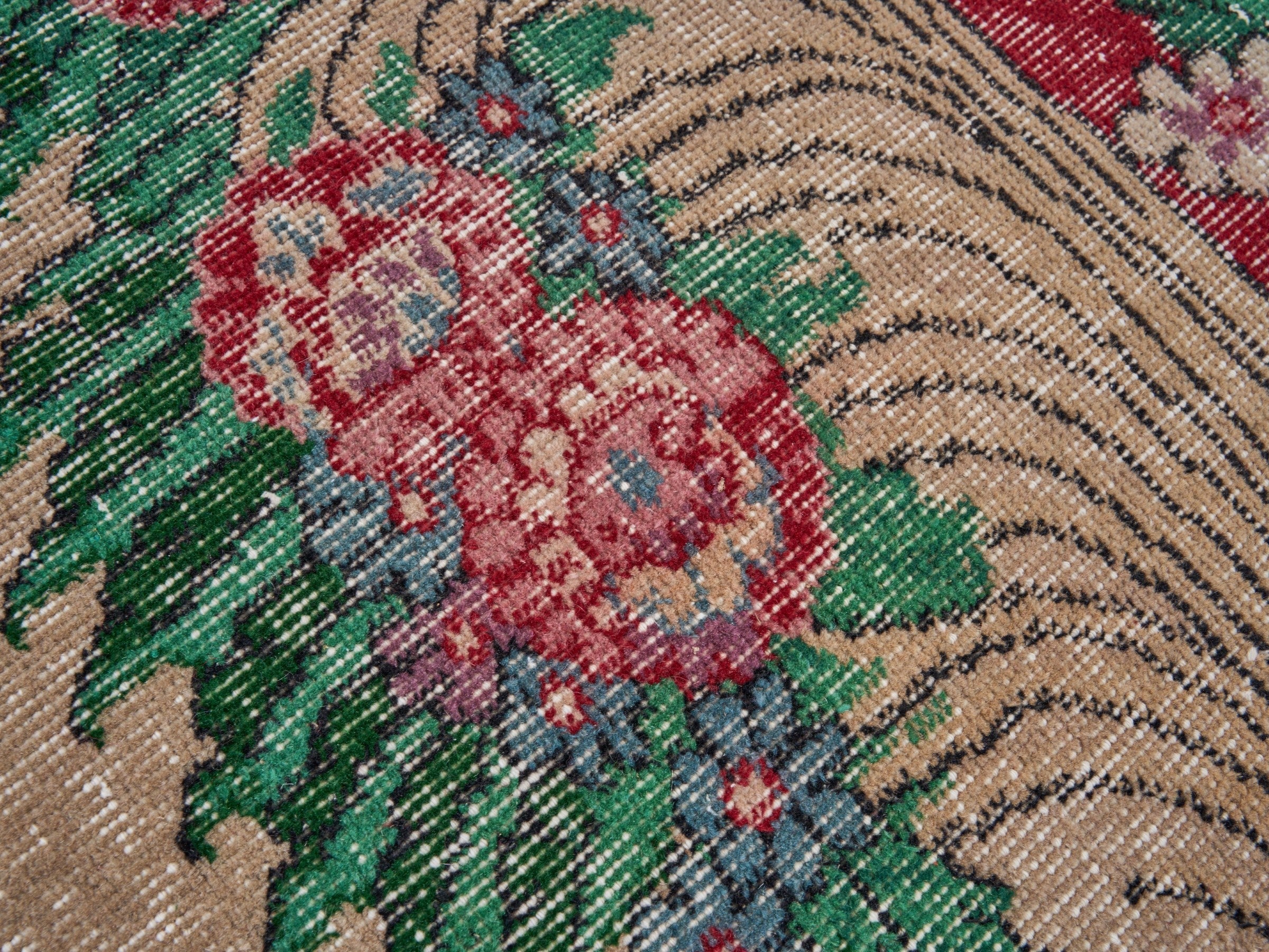 Turkish Isparta area rug in cream and burgundy, view 7 of 9