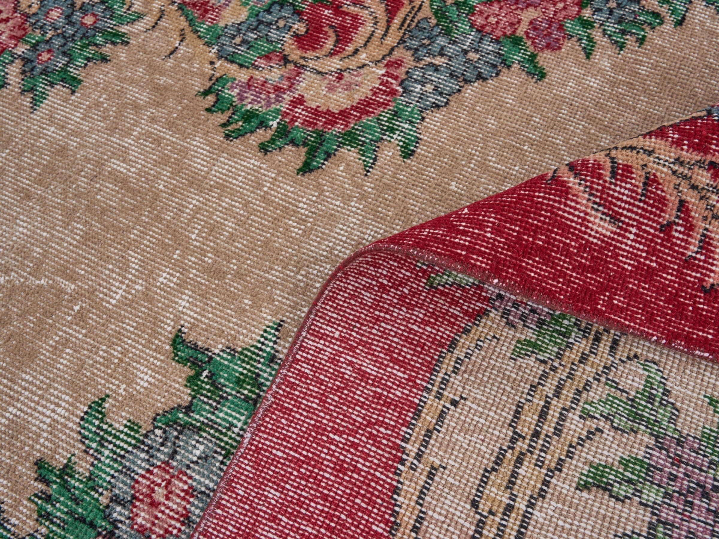 Turkish Isparta area rug in cream and burgundy, view 8 of 9
