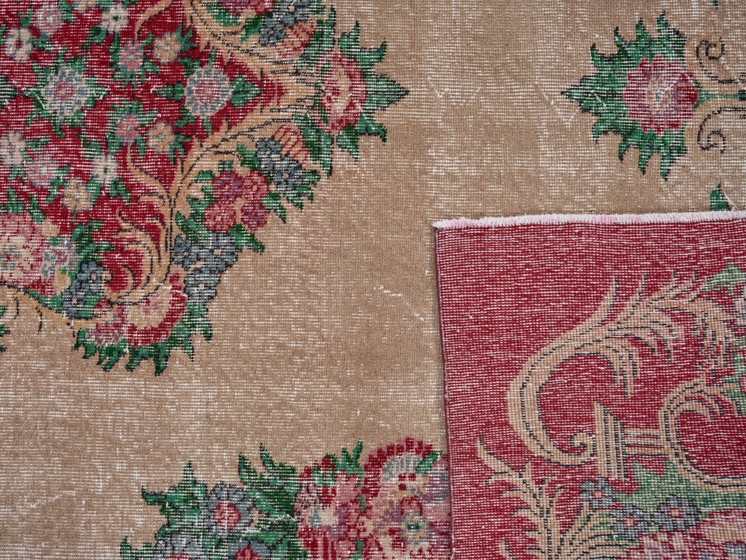 Turkish Isparta area rug in cream and burgundy, view 9 of 9