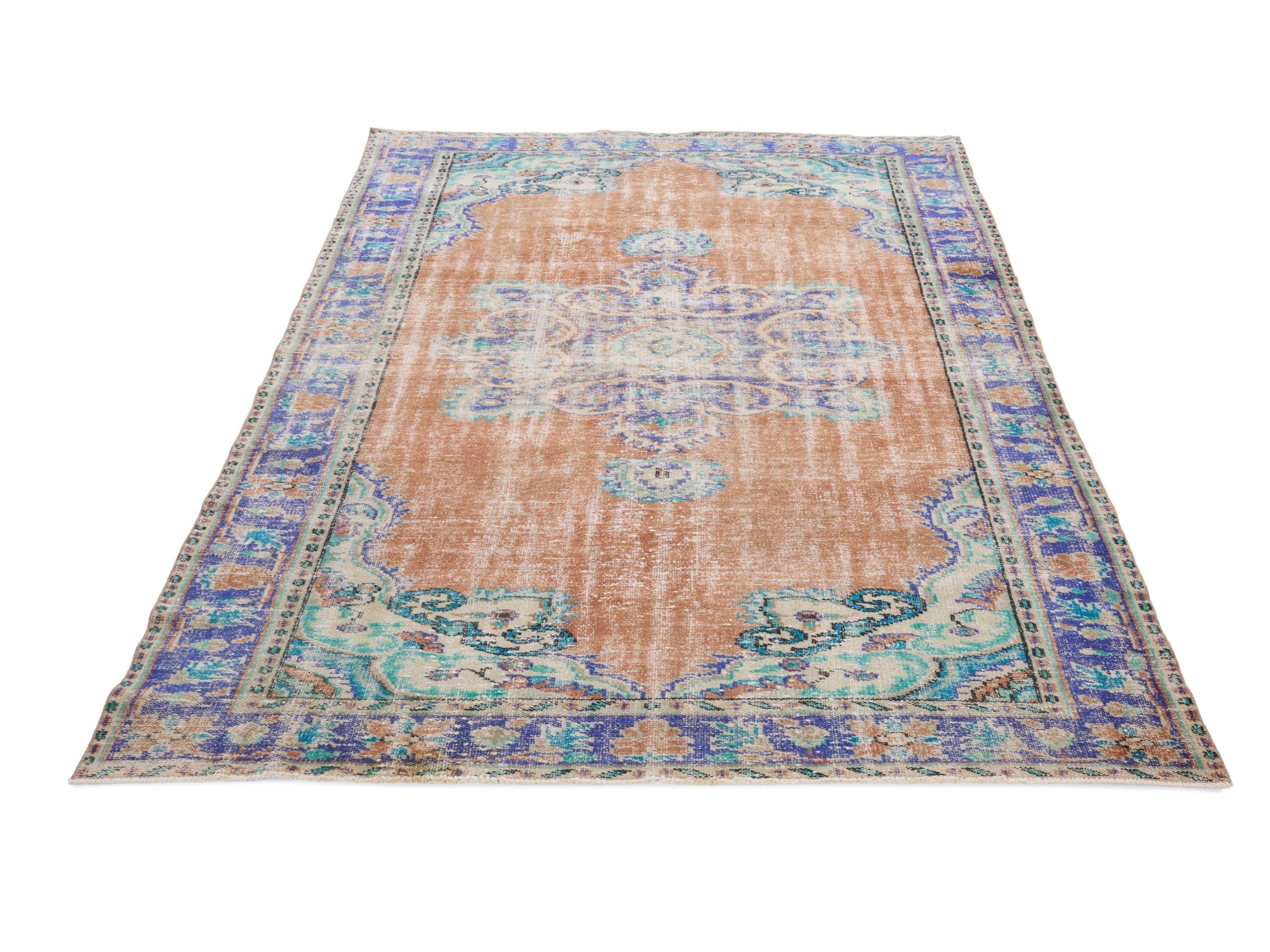 Turkish Manisa area rug in terracotta and navy, view 2 of 10