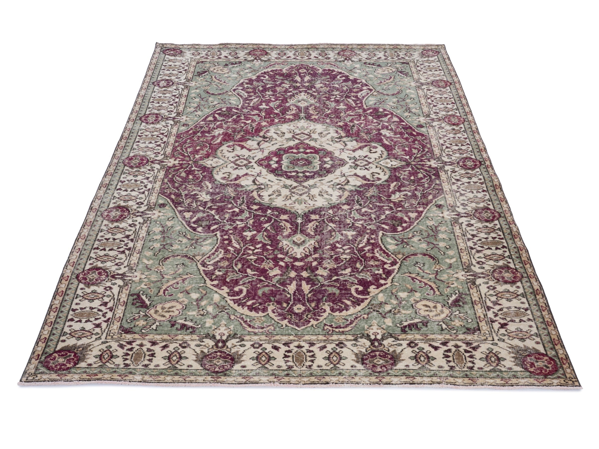Turkish Isparta area rug in burgundy and cream, view 2 of 10
