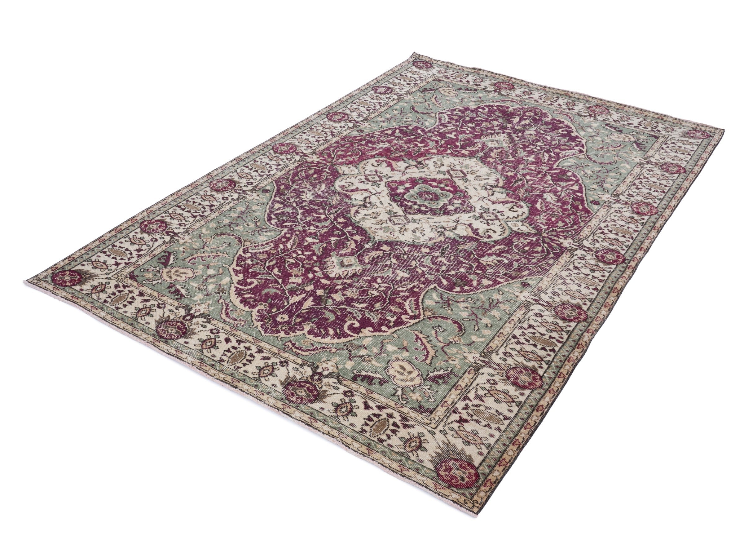Turkish Isparta area rug in burgundy and cream, view 3 of 10