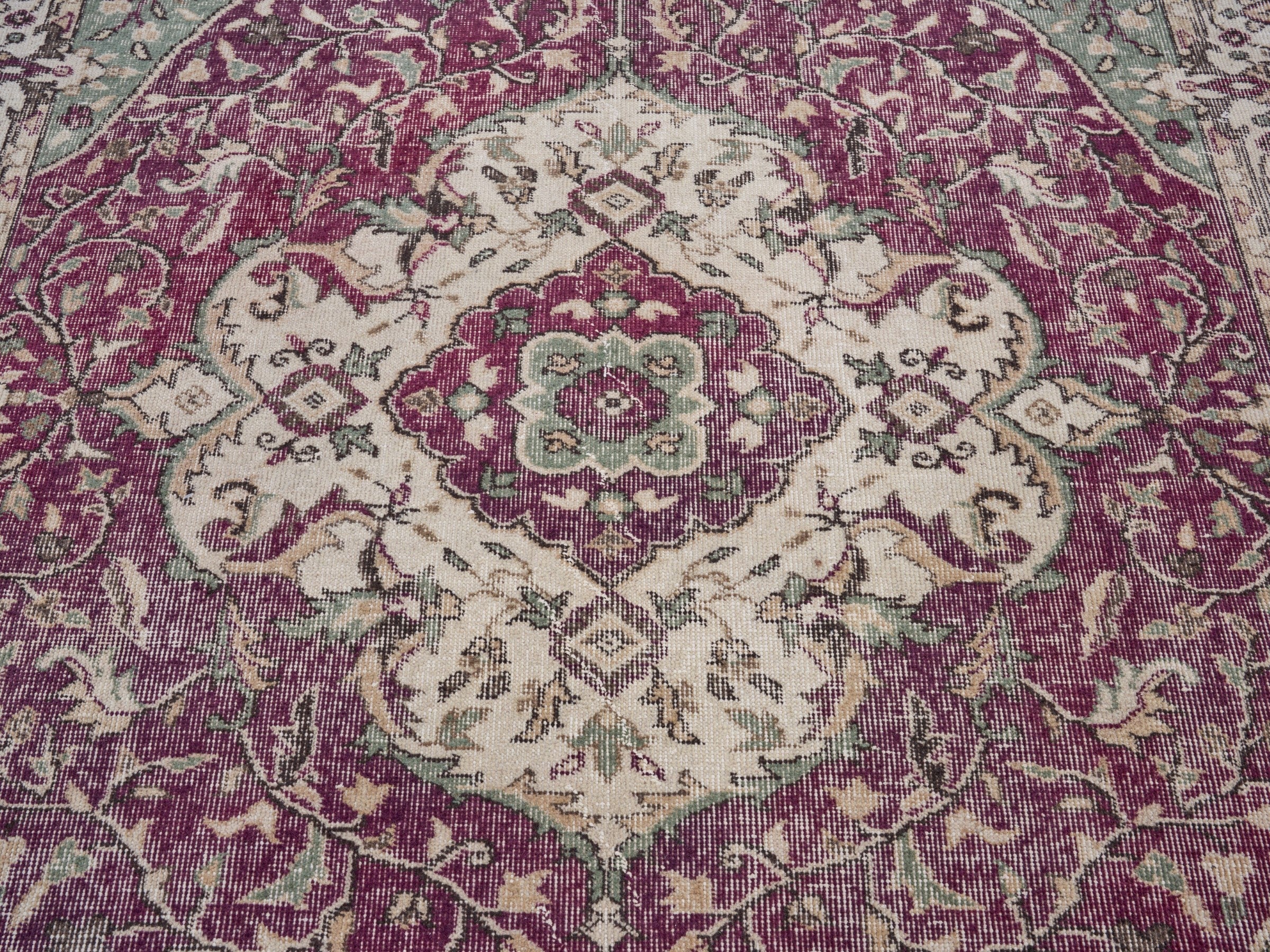 Turkish Isparta area rug in burgundy and cream, view 4 of 10