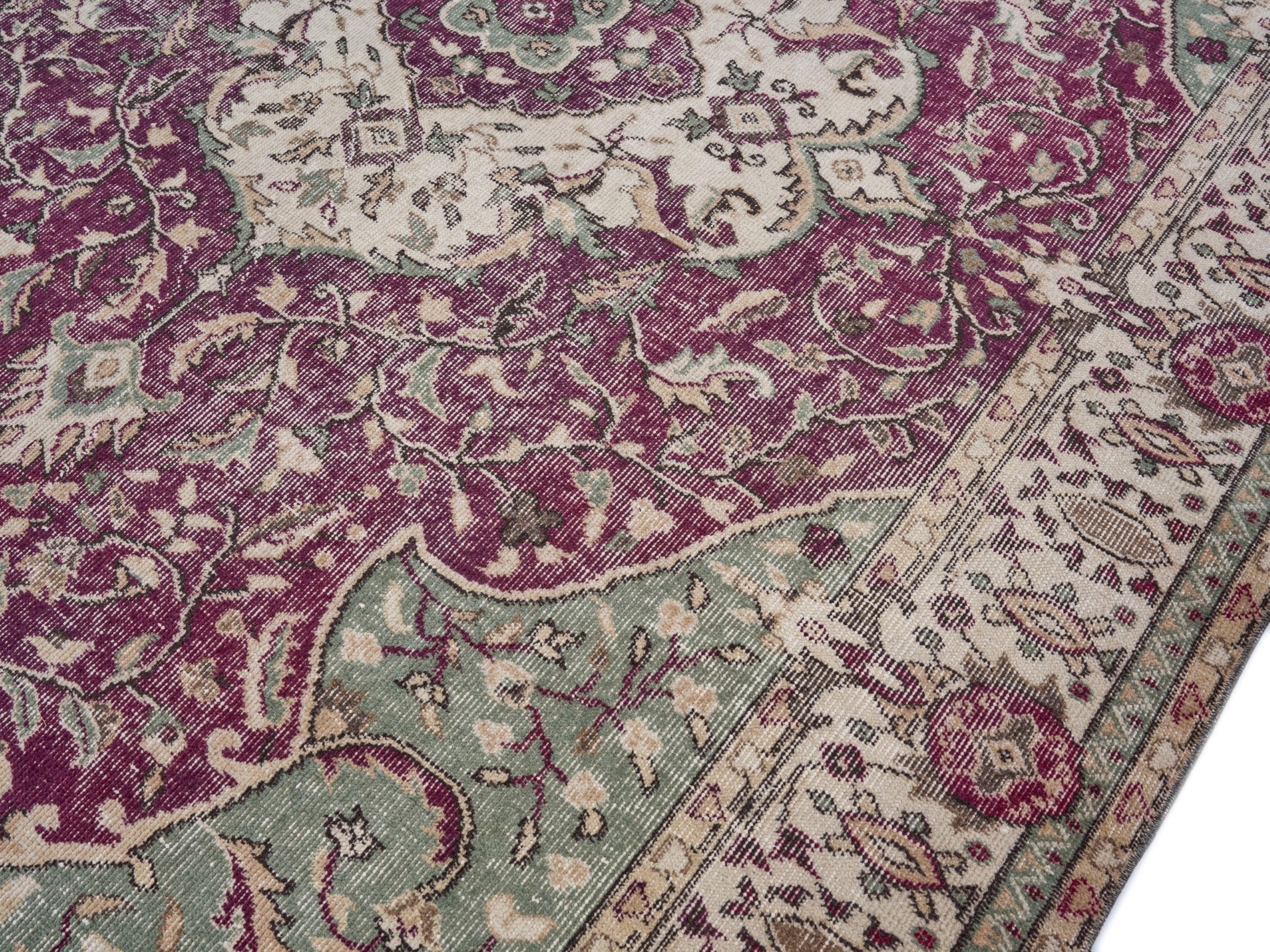 Turkish Isparta area rug in burgundy and cream, view 5 of 10