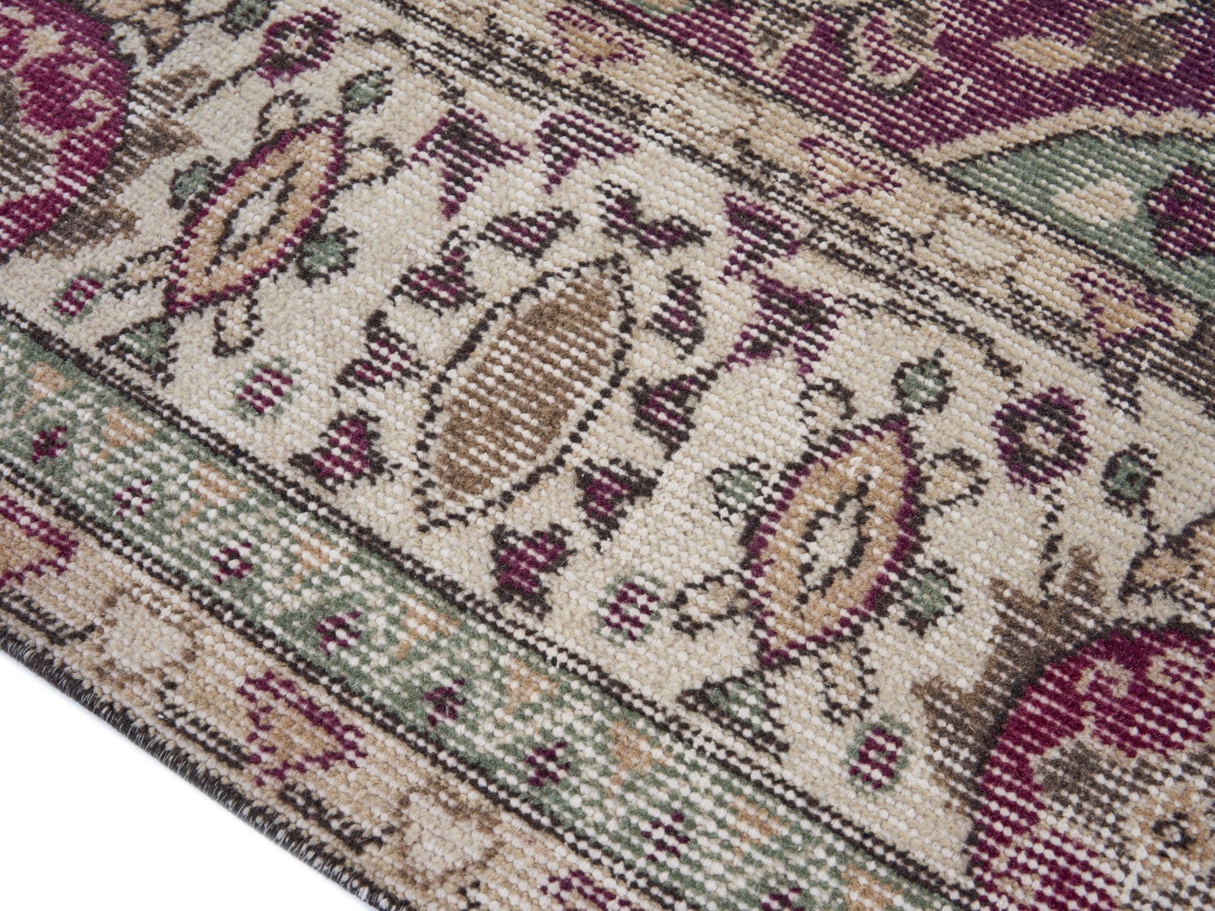Turkish Isparta area rug in burgundy and cream, view 6 of 10