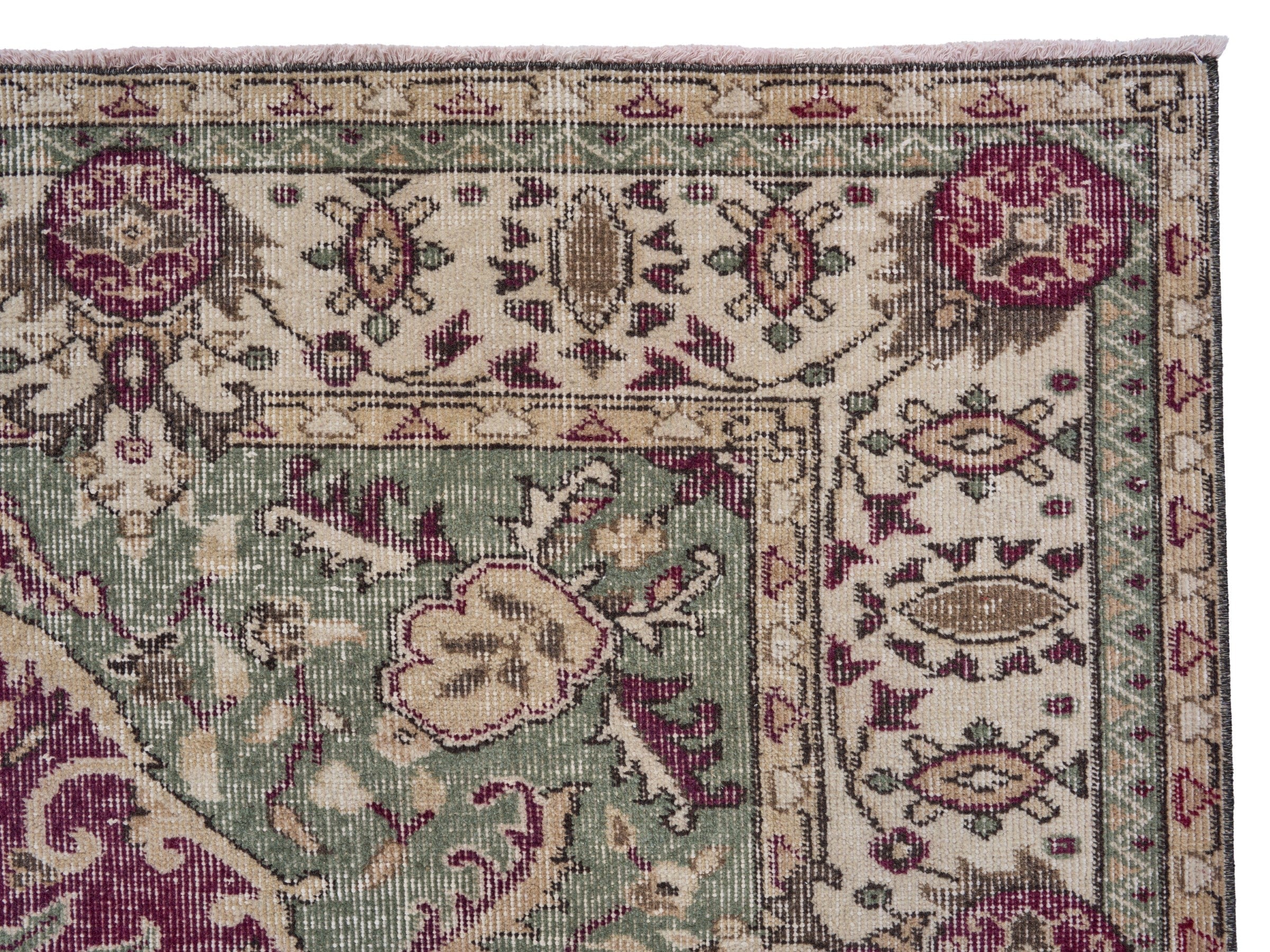 Turkish Isparta area rug in burgundy and cream, view 8 of 10