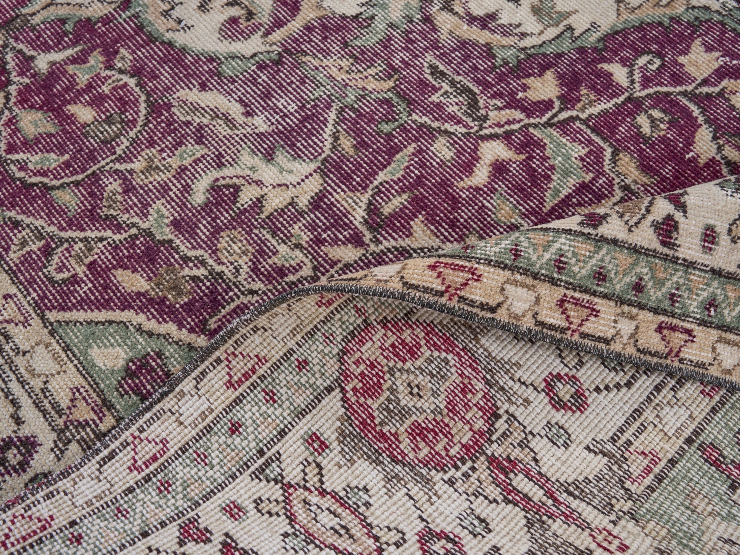 Turkish Isparta area rug in burgundy and cream, view 9 of 10