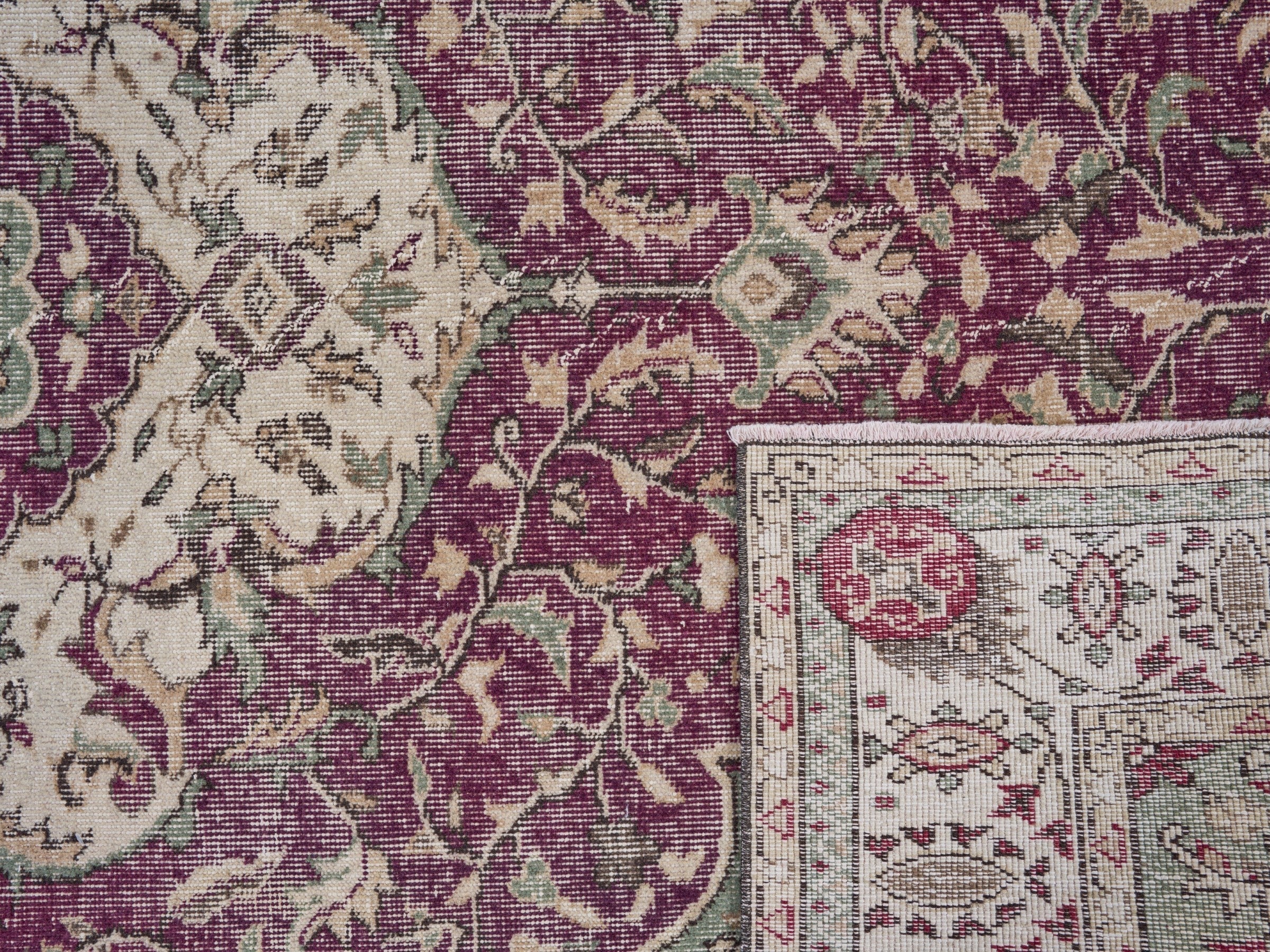 Turkish Isparta area rug in burgundy and cream, view 10 of 10