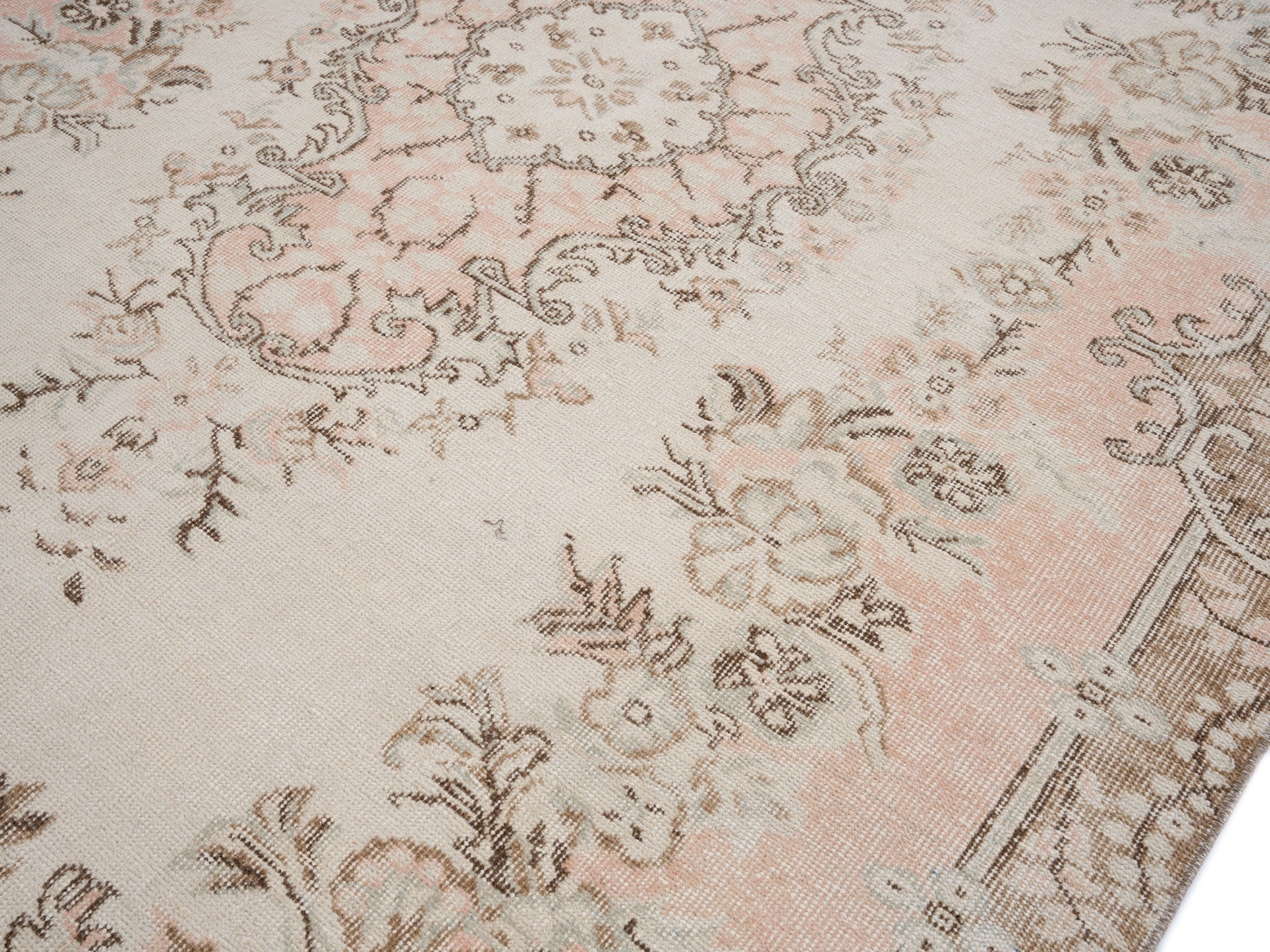 Turkish Isparta area rug in cream and taupe, view 5 of 10