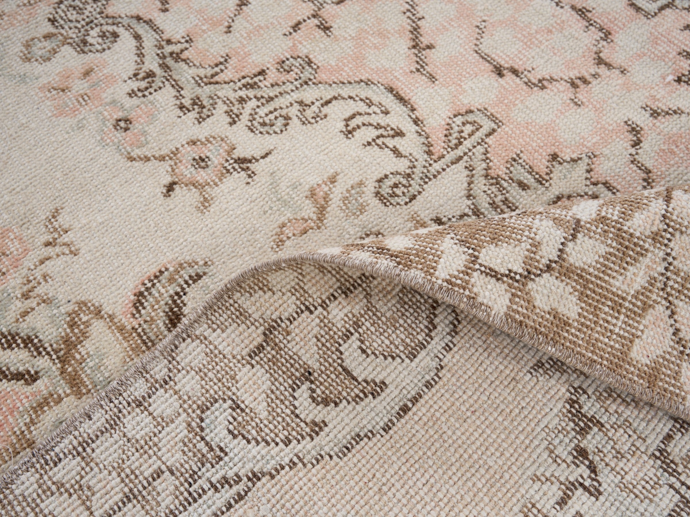 Turkish Isparta area rug in cream and taupe, view 9 of 10