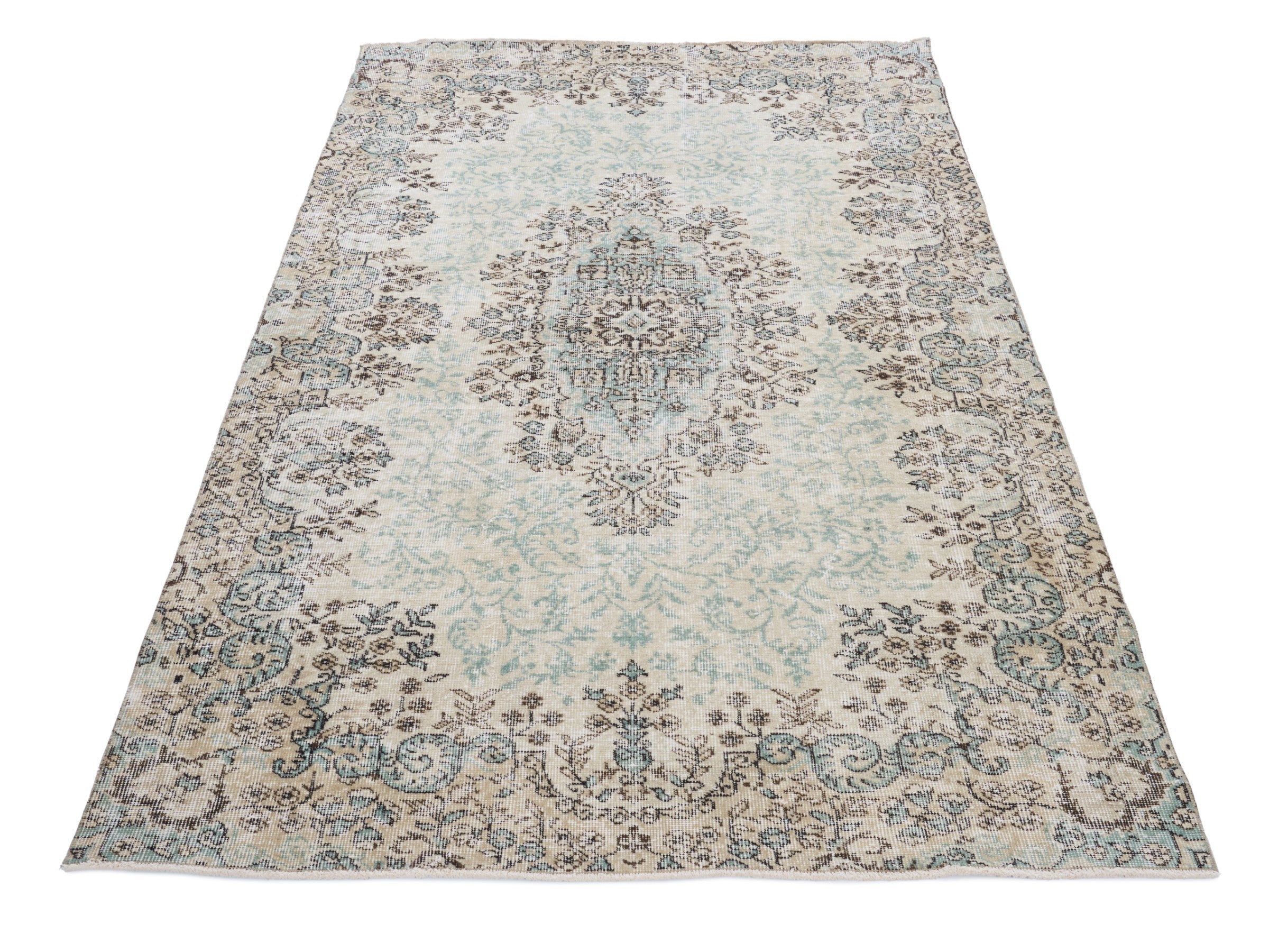 Turkish Isparta area rug in celadon and smoke, view 2 of 10