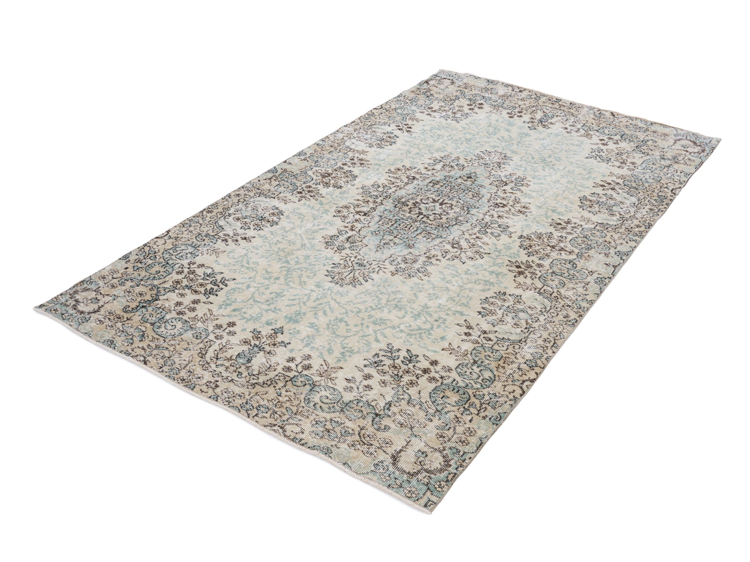 Turkish Isparta area rug in celadon and smoke, view 3 of 10