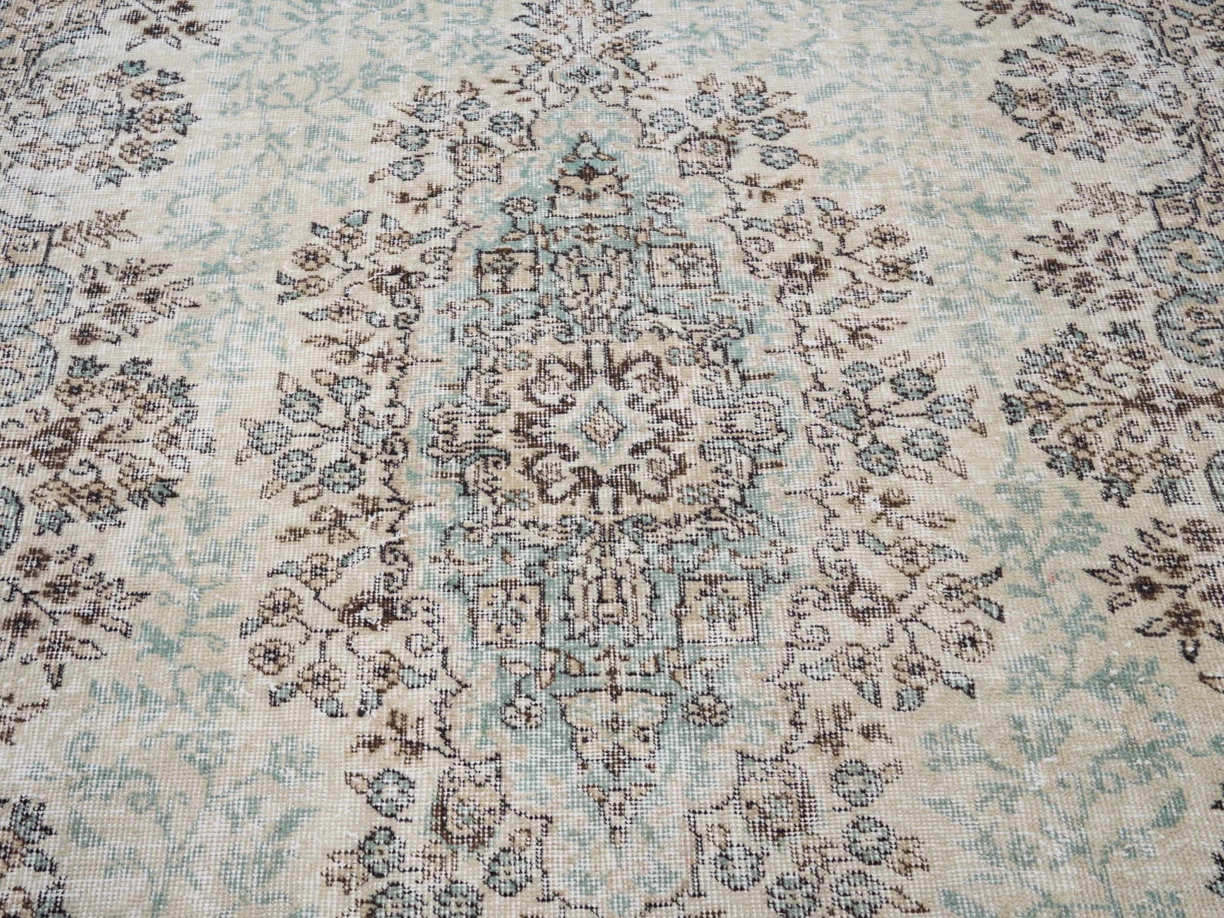 Turkish Isparta area rug in celadon and smoke, view 4 of 10