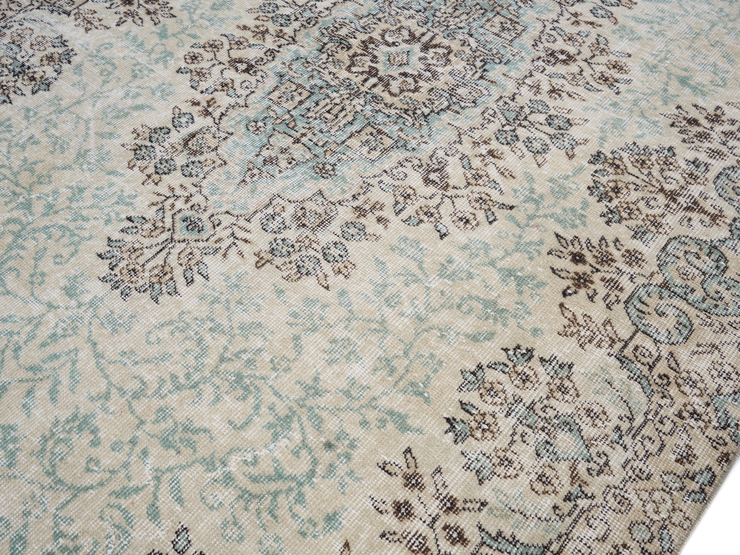 Turkish Isparta area rug in celadon and smoke, view 5 of 10