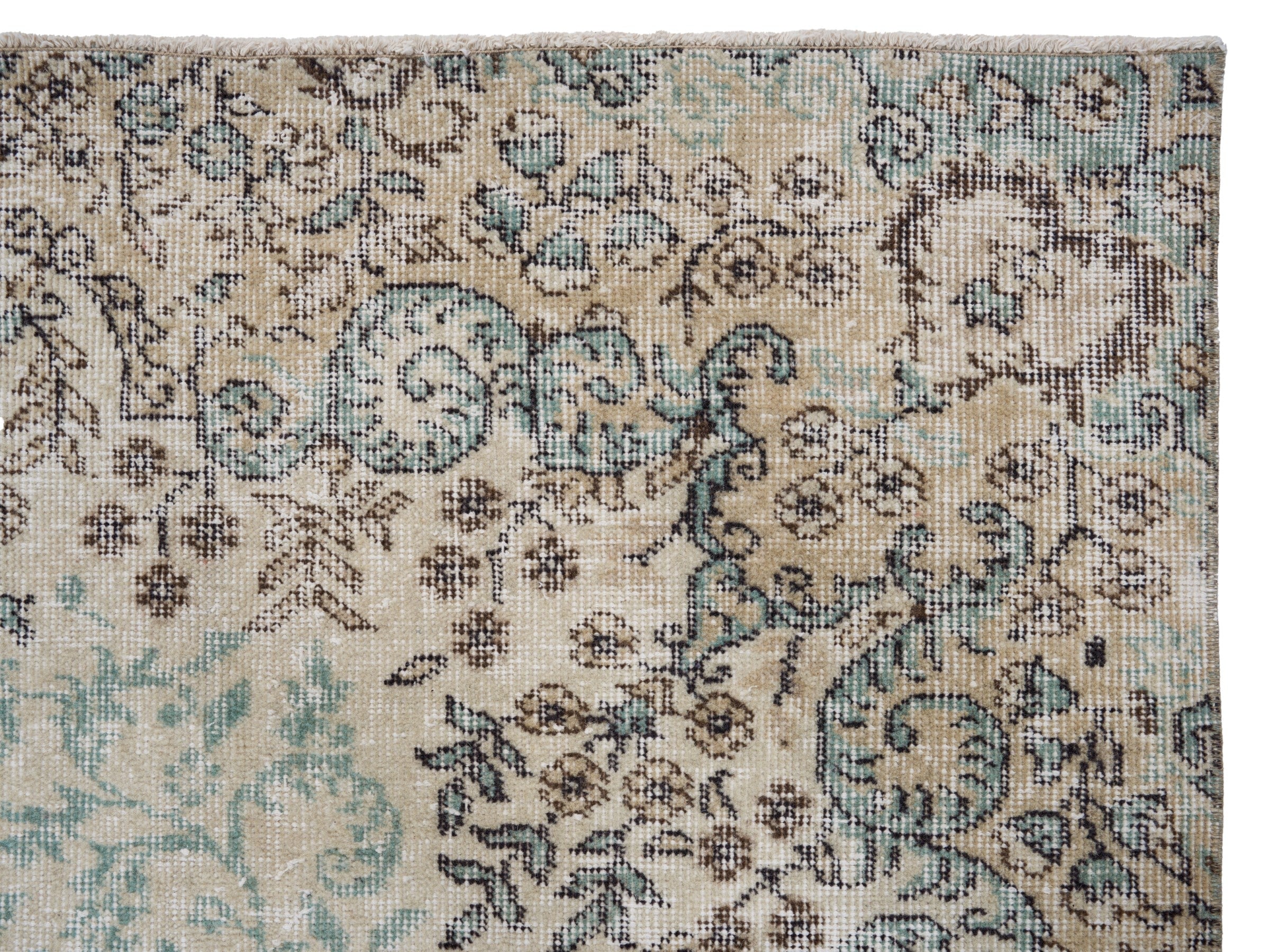 Turkish Isparta area rug in celadon and smoke, view 8 of 10