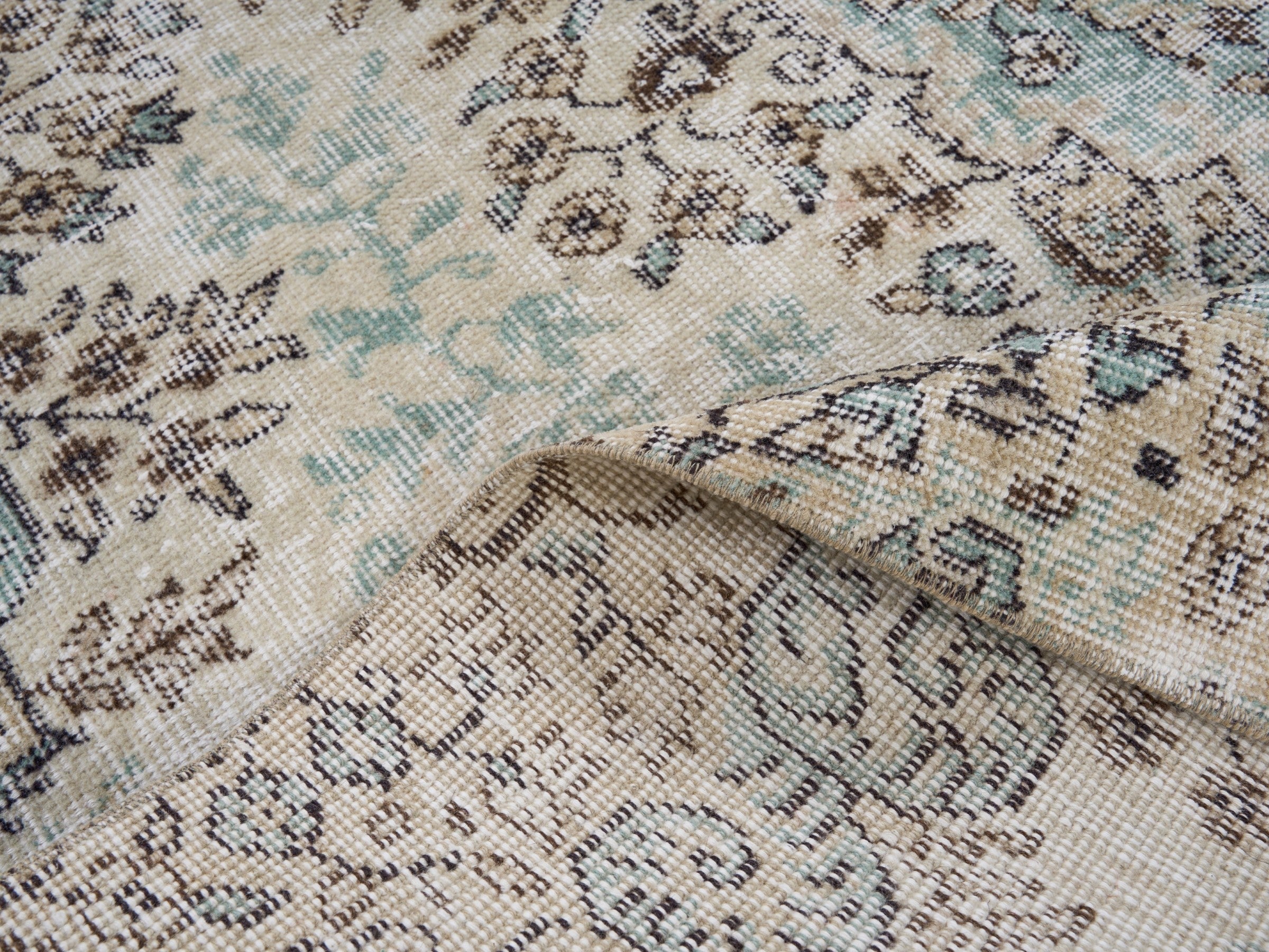 Turkish Isparta area rug in celadon and smoke, view 9 of 10