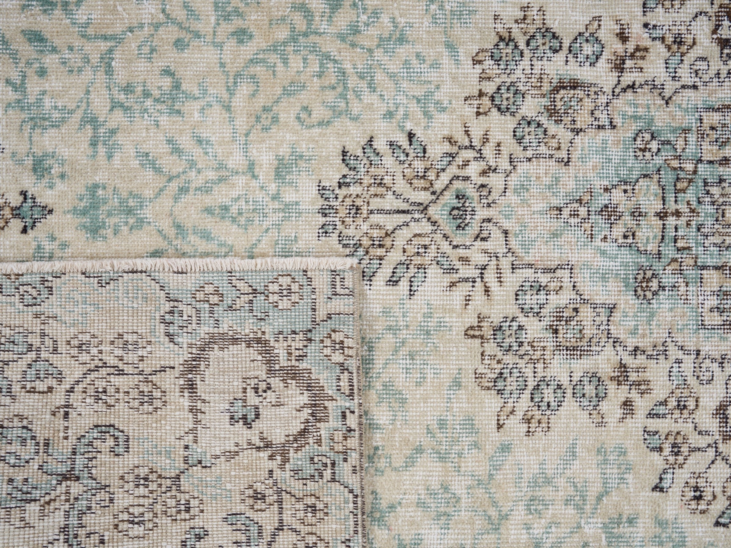 Turkish Isparta area rug in celadon and smoke, view 10 of 10