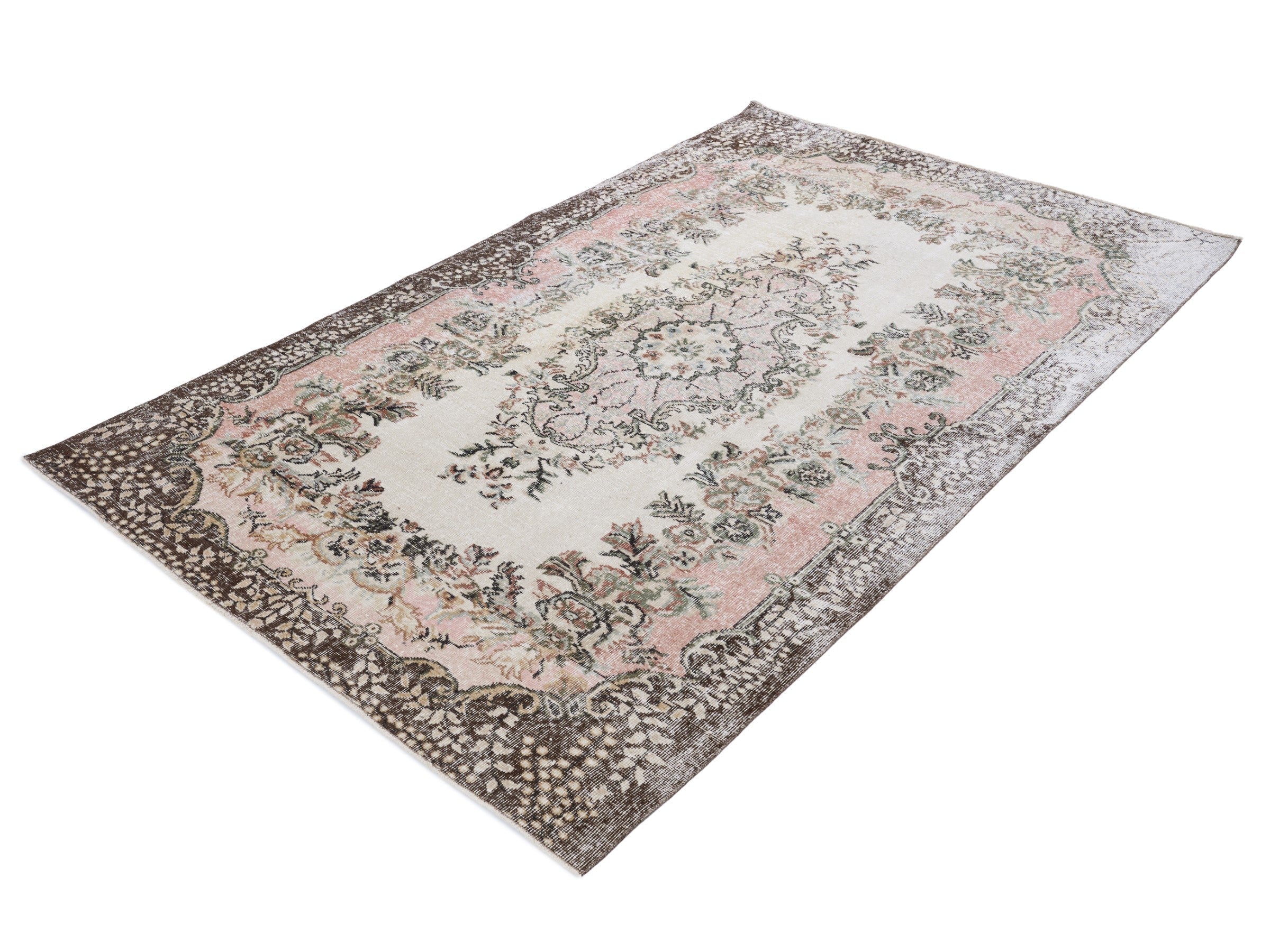 Turkish Isparta area rug in cream and muted pink, view 3 of 10