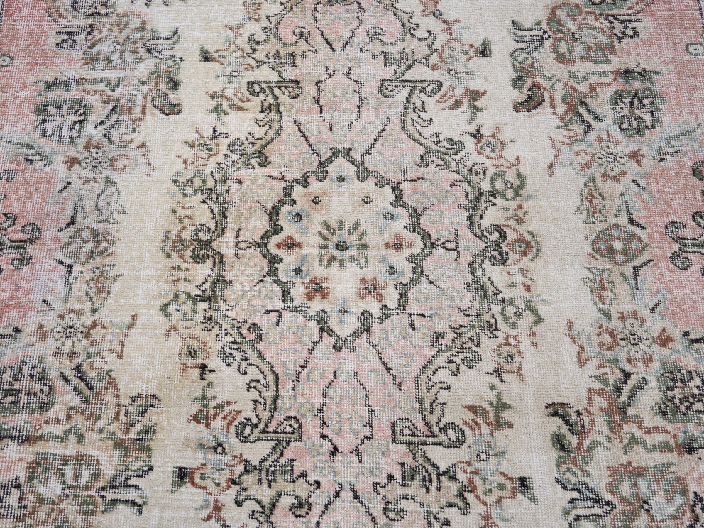 Turkish Isparta area rug in cream and muted pink, view 4 of 10