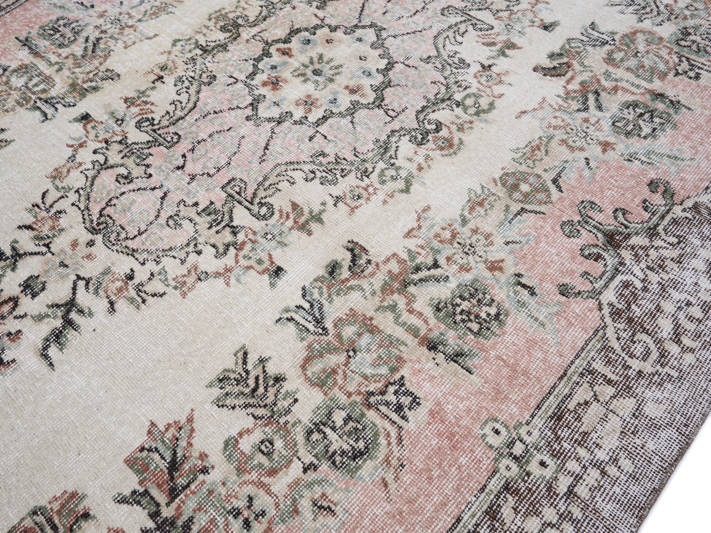 Turkish Isparta area rug in cream and muted pink, view 5 of 10