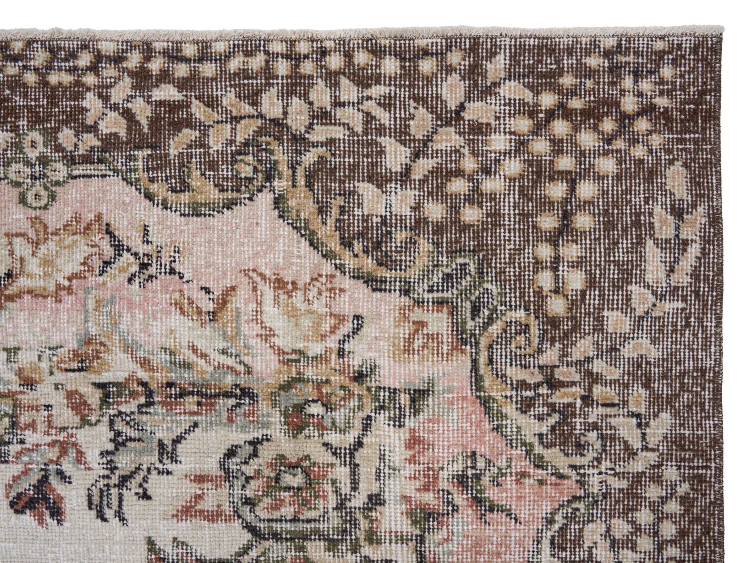 Turkish Isparta area rug in cream and muted pink, view 8 of 10