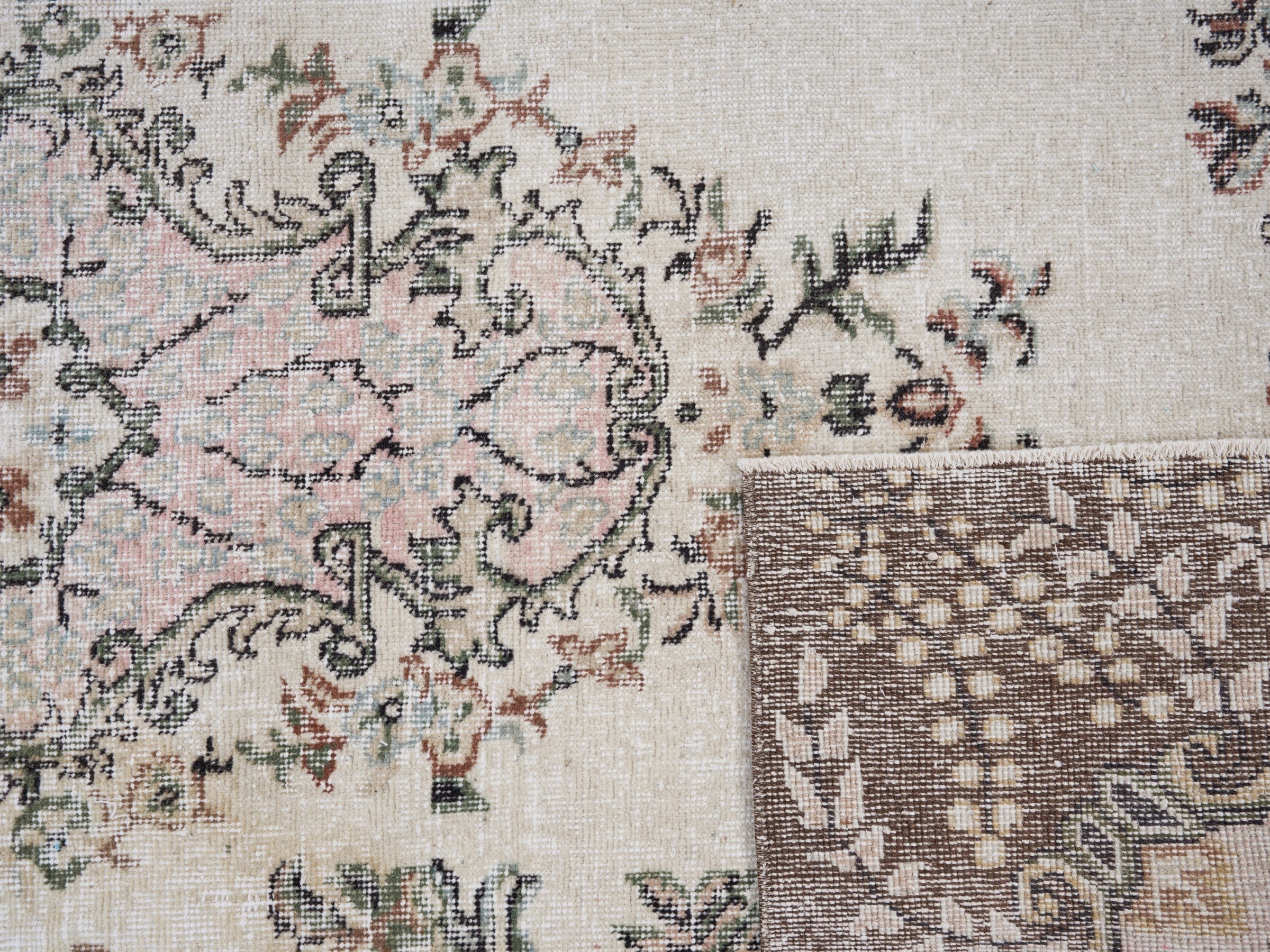 Turkish Isparta area rug in cream and muted pink, view 10 of 10