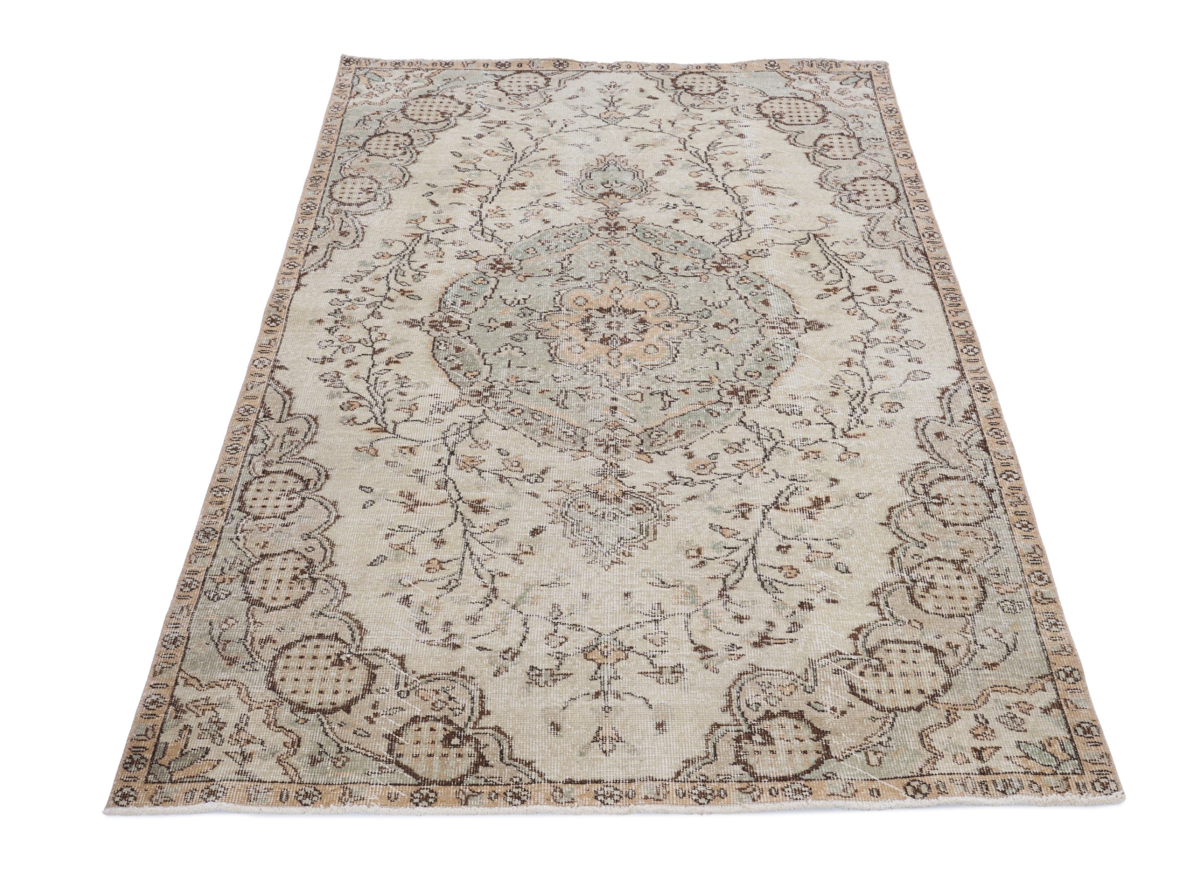 Turkish Isparta area rug in cream and taupe, view 2 of 10
