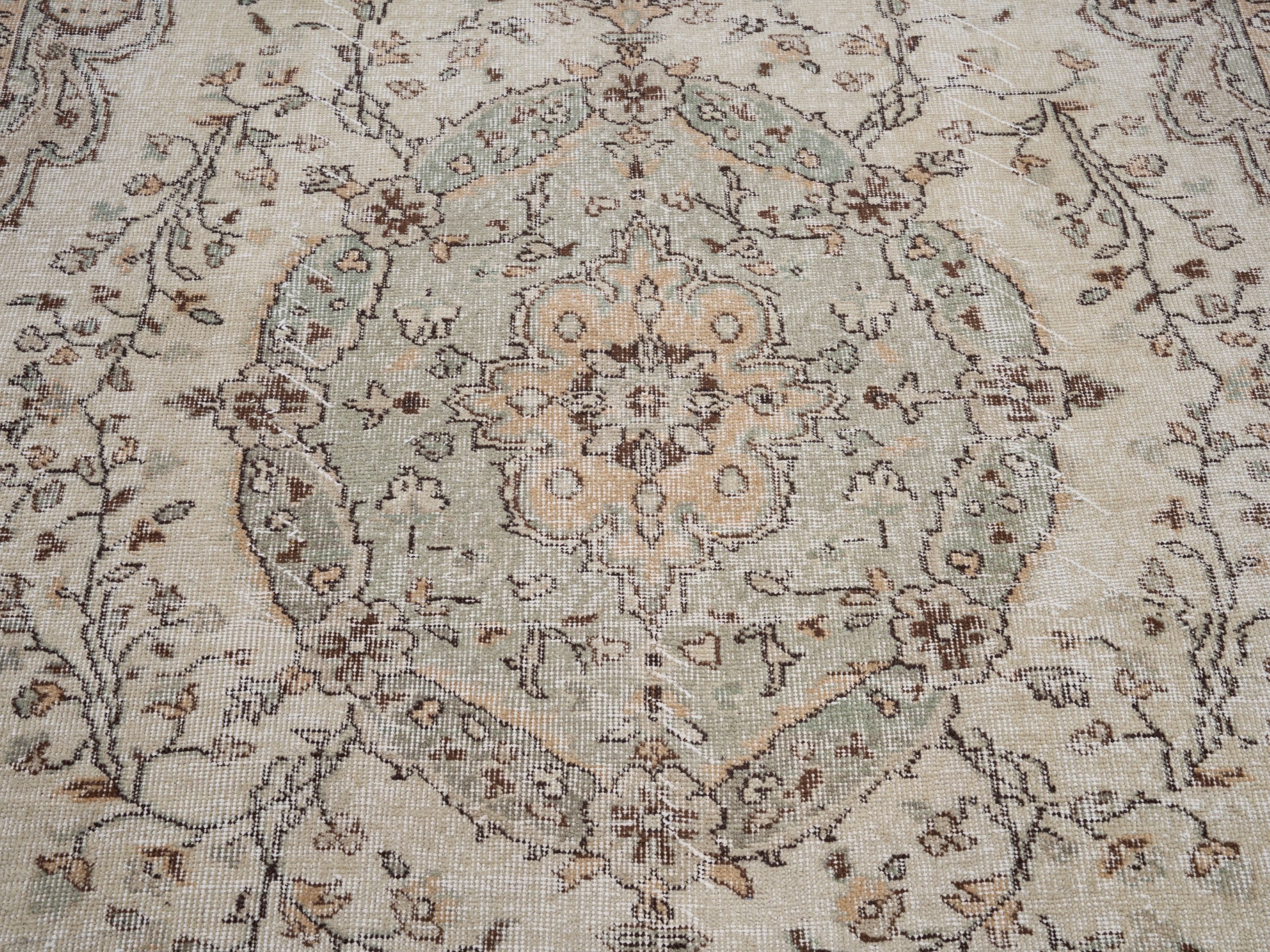 Turkish Isparta area rug in cream and taupe, view 4 of 10