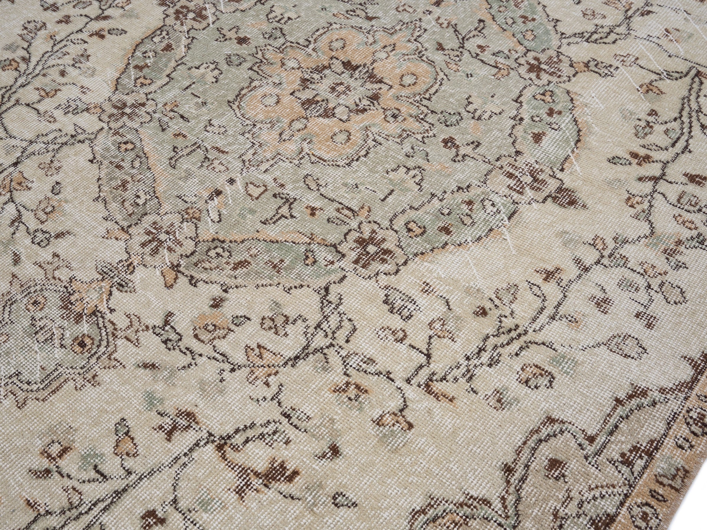 Turkish Isparta area rug in cream and taupe, view 5 of 10