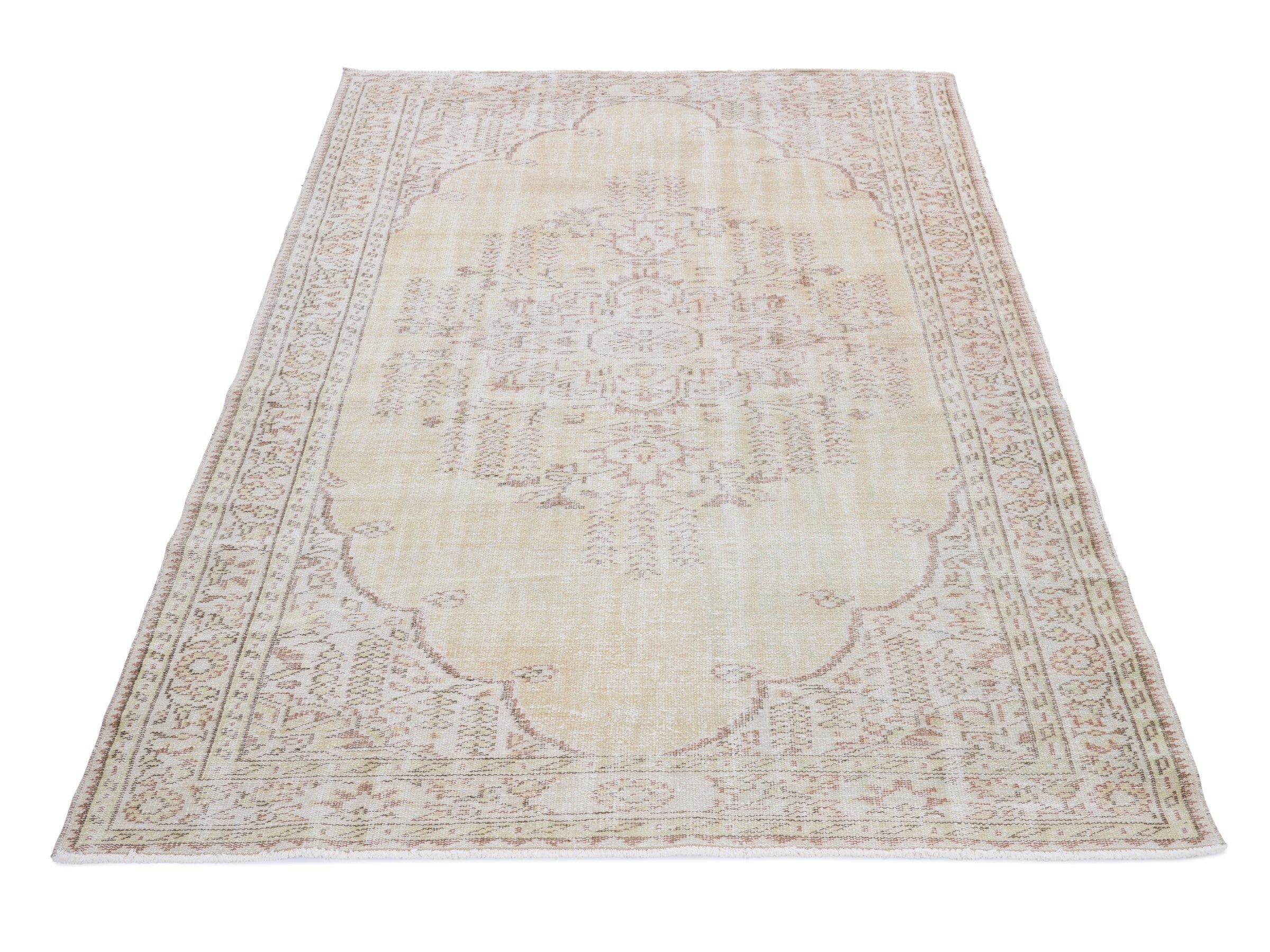 Turkish Manisa area rug in cream and muted pink, view 2 of 10