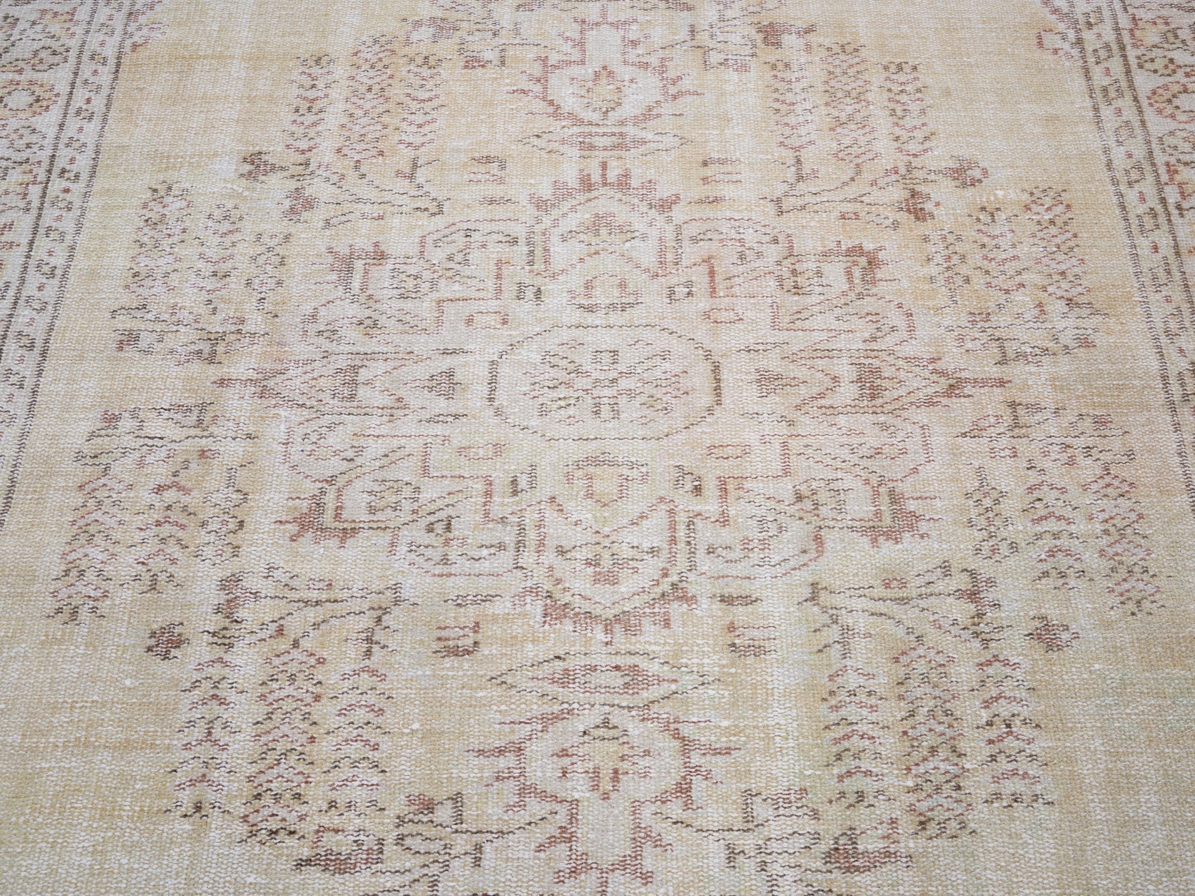 Turkish Manisa area rug in cream and muted pink, view 4 of 10