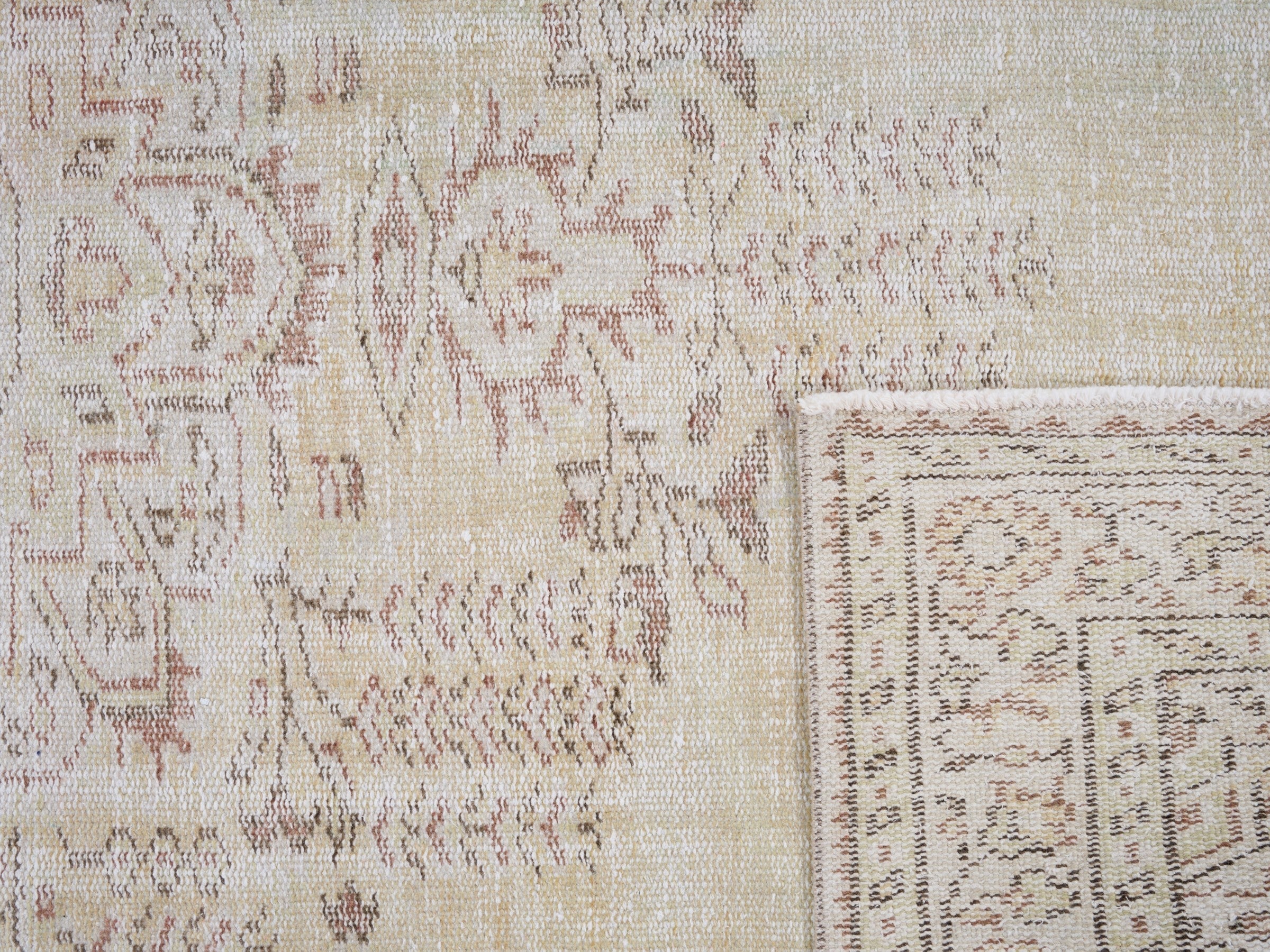 Turkish Manisa area rug in cream and muted pink, view 10 of 10