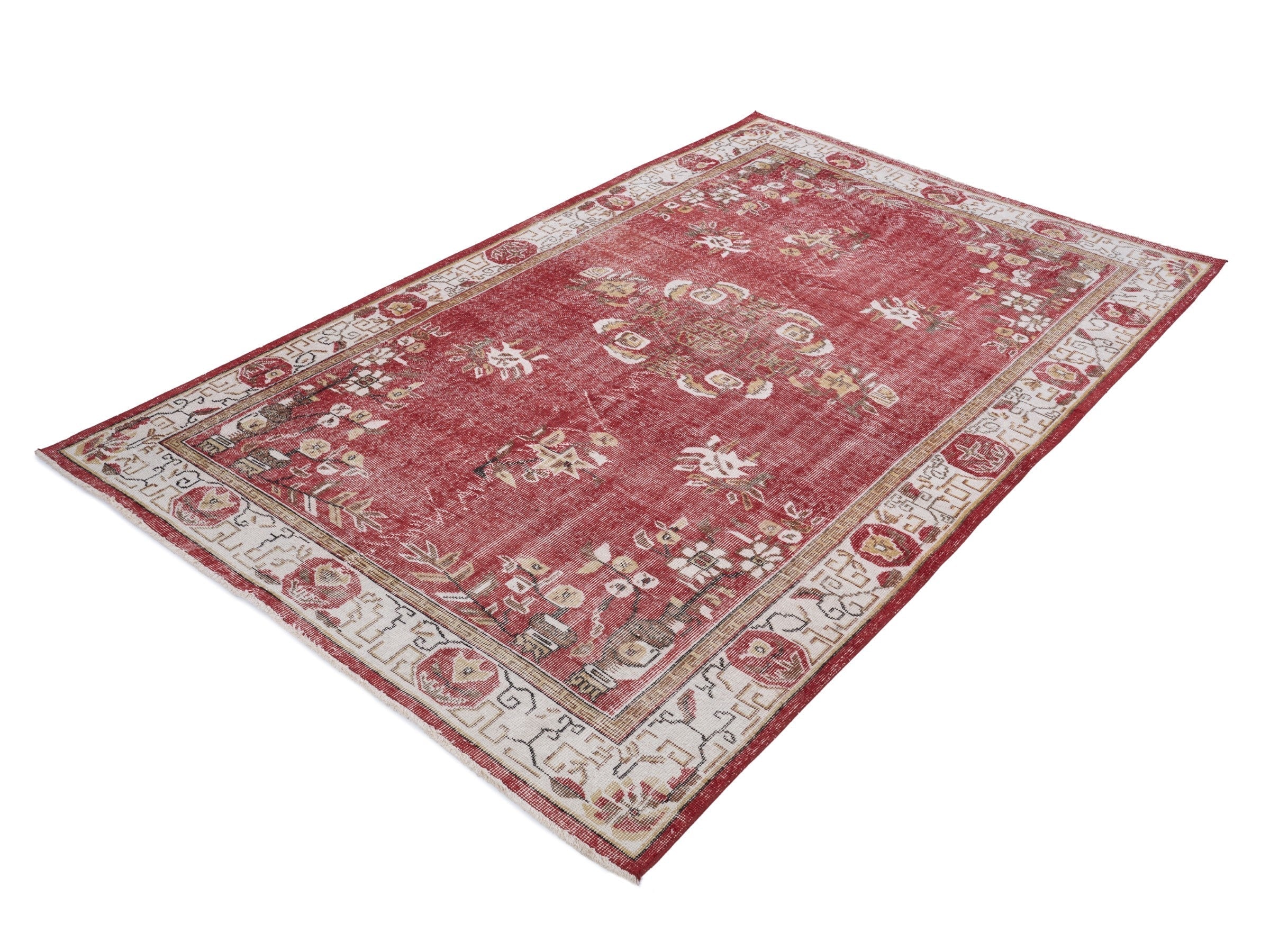 Turkish Isparta area rug in burgundy and off-white, view 3 of 10