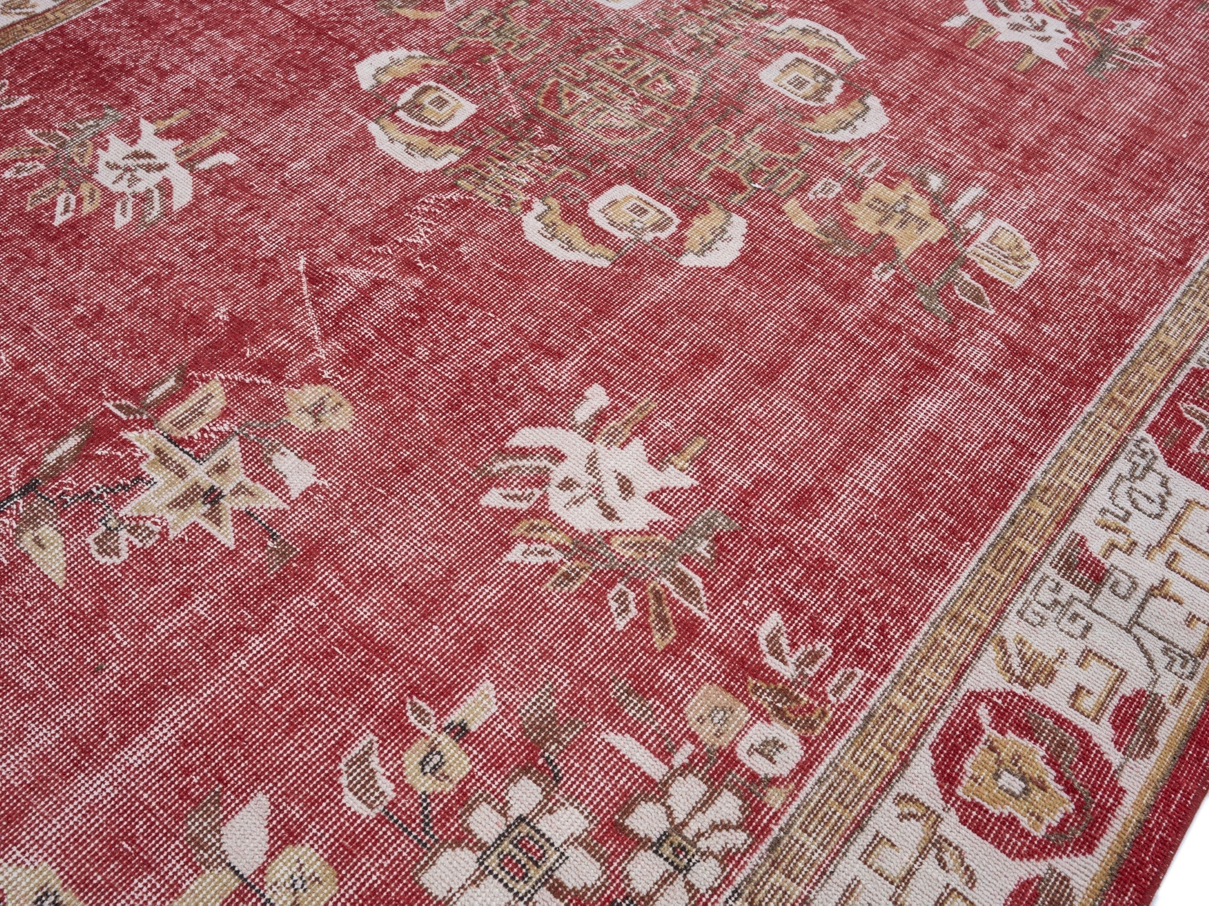 Turkish Isparta area rug in burgundy and off-white, view 5 of 10