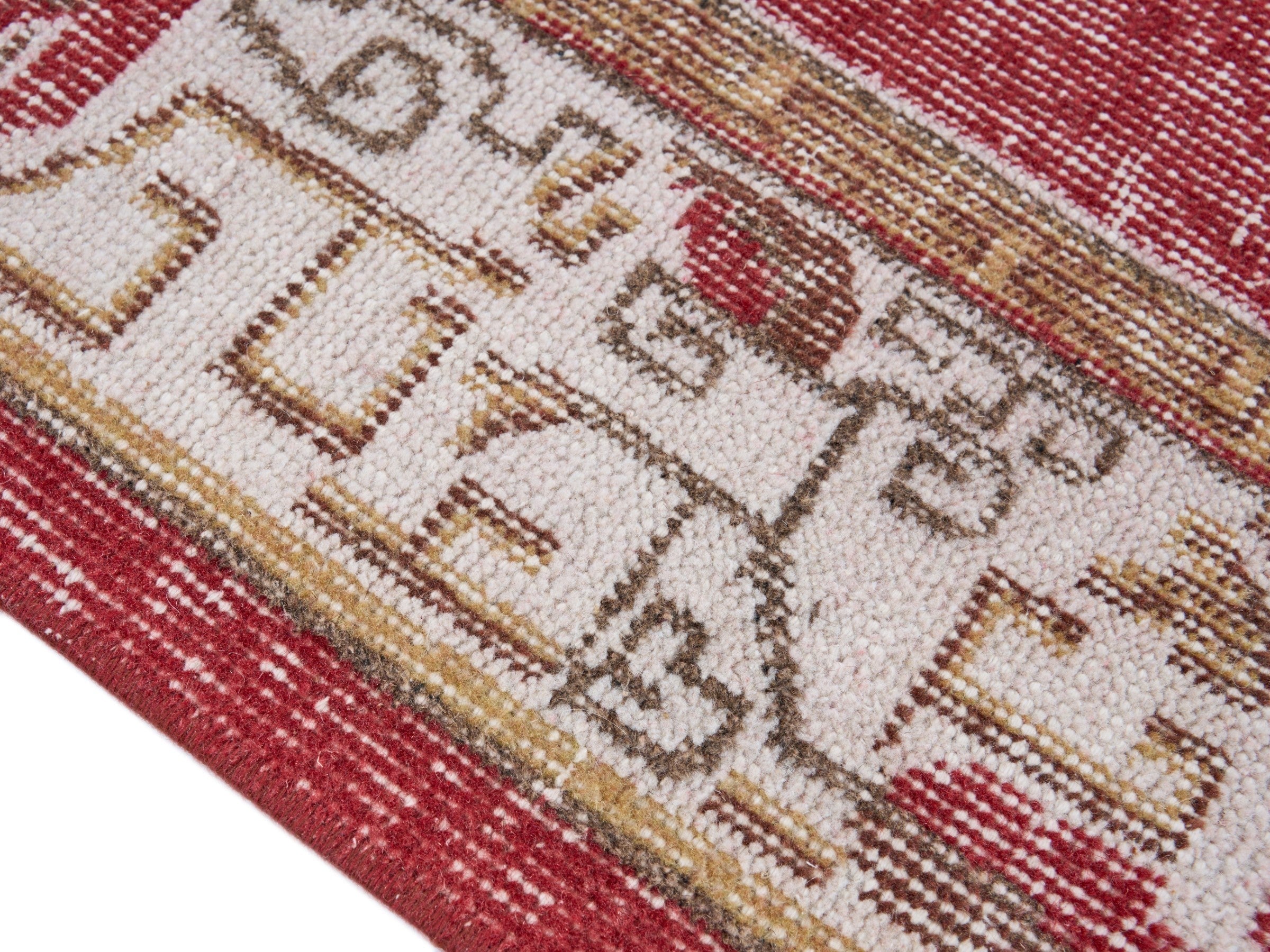 Turkish Isparta area rug in burgundy and off-white, view 6 of 10