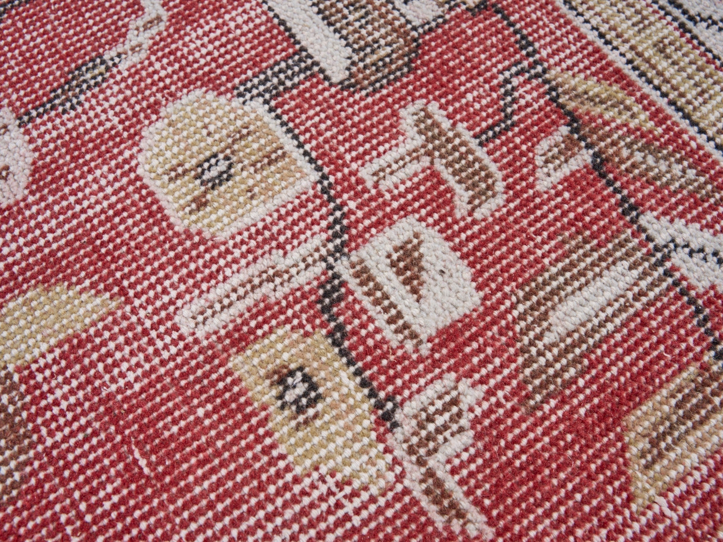 Turkish Isparta area rug in burgundy and off-white, view 7 of 10