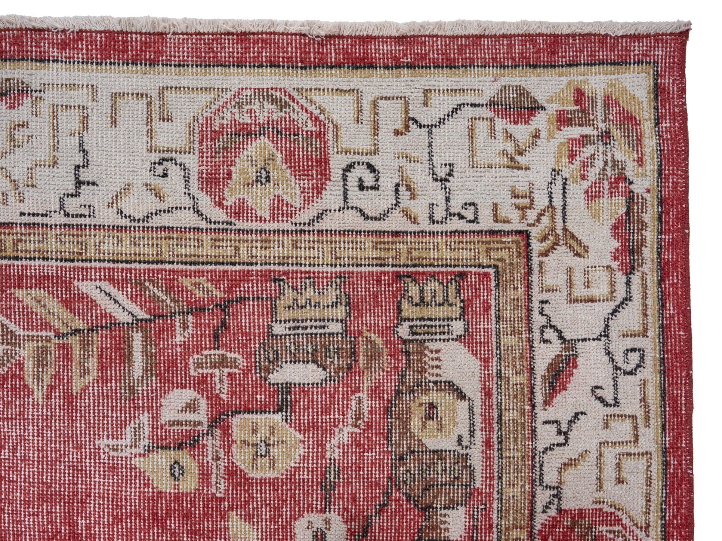 Turkish Isparta area rug in burgundy and off-white, view 8 of 10